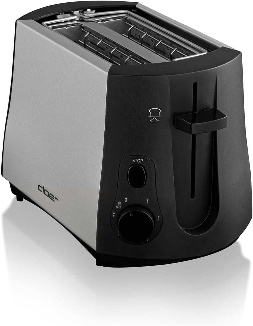 Toaster mit Brötchenaufsatz und Krümelschublade, Mattiertes Metallgehäuse / 2 Scheiben