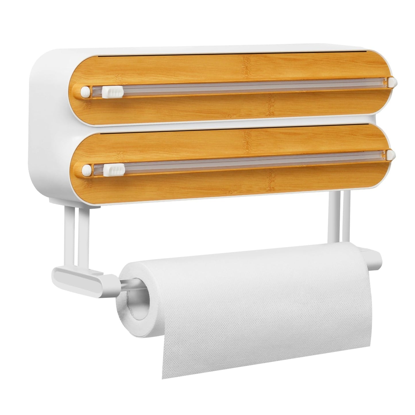 3-in-1 Frischhaltefolienspender mit Folienschneider und Küchenrollenhalter, Natur