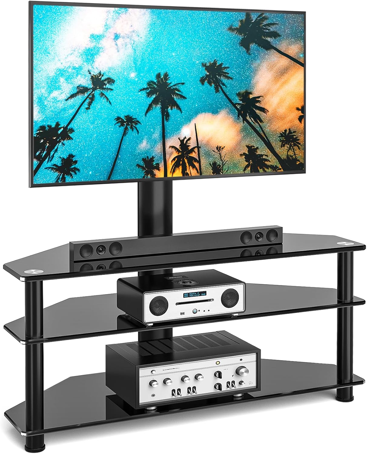 TV Rack mit Glasregalen für 32-70 Zoll Fernseher