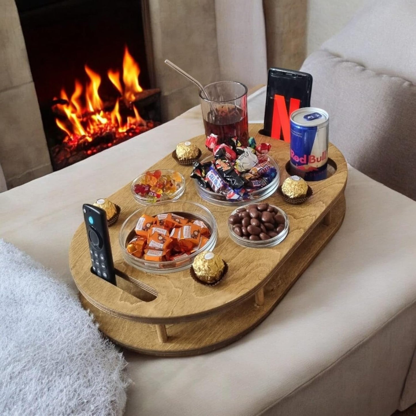 Couchbar mit 4 Glasschalen und Getränkehalter, nicht personalisiert Eiche