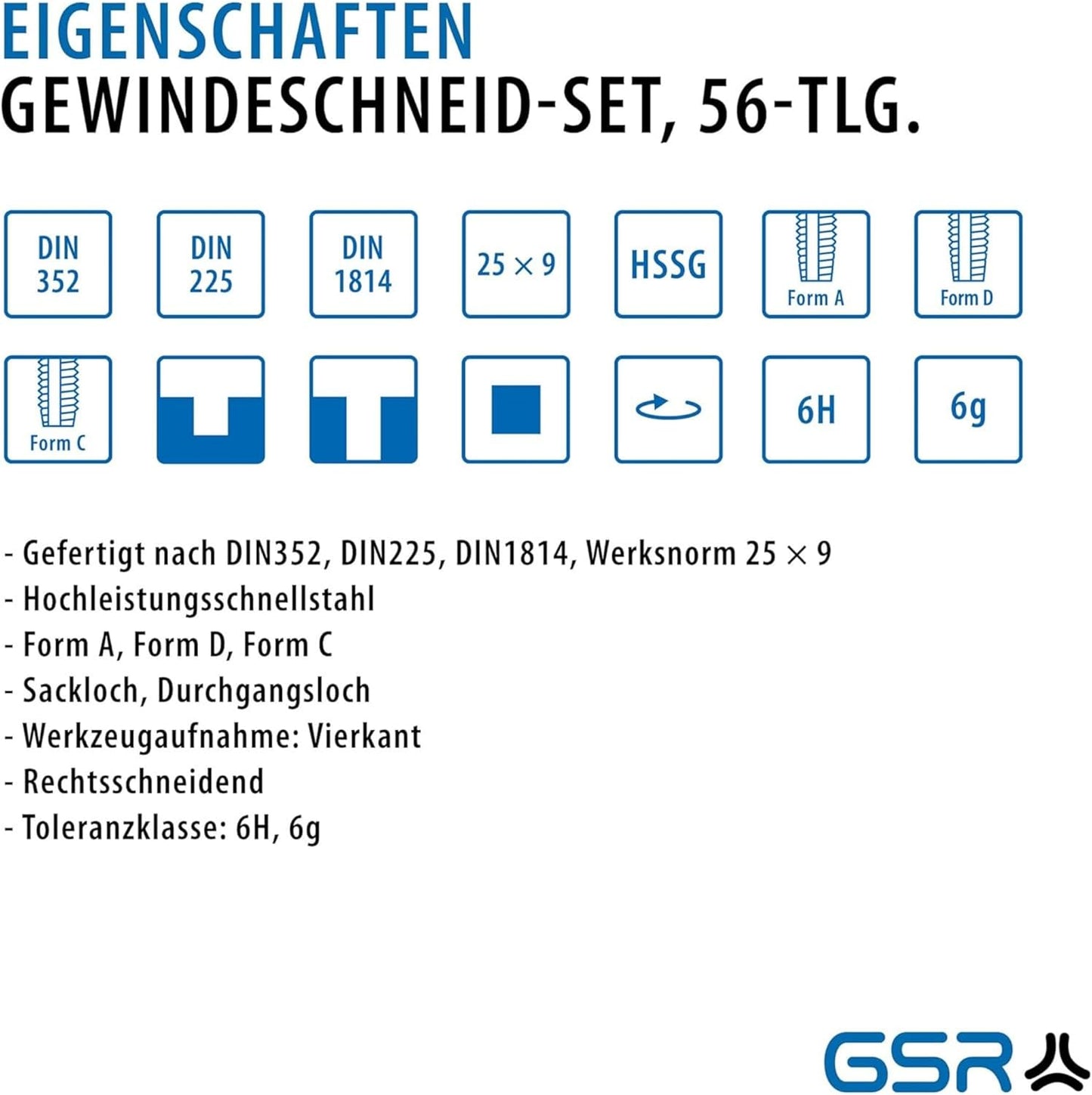 56-teiliges Gewindeschneidsortiment, 56-teilig