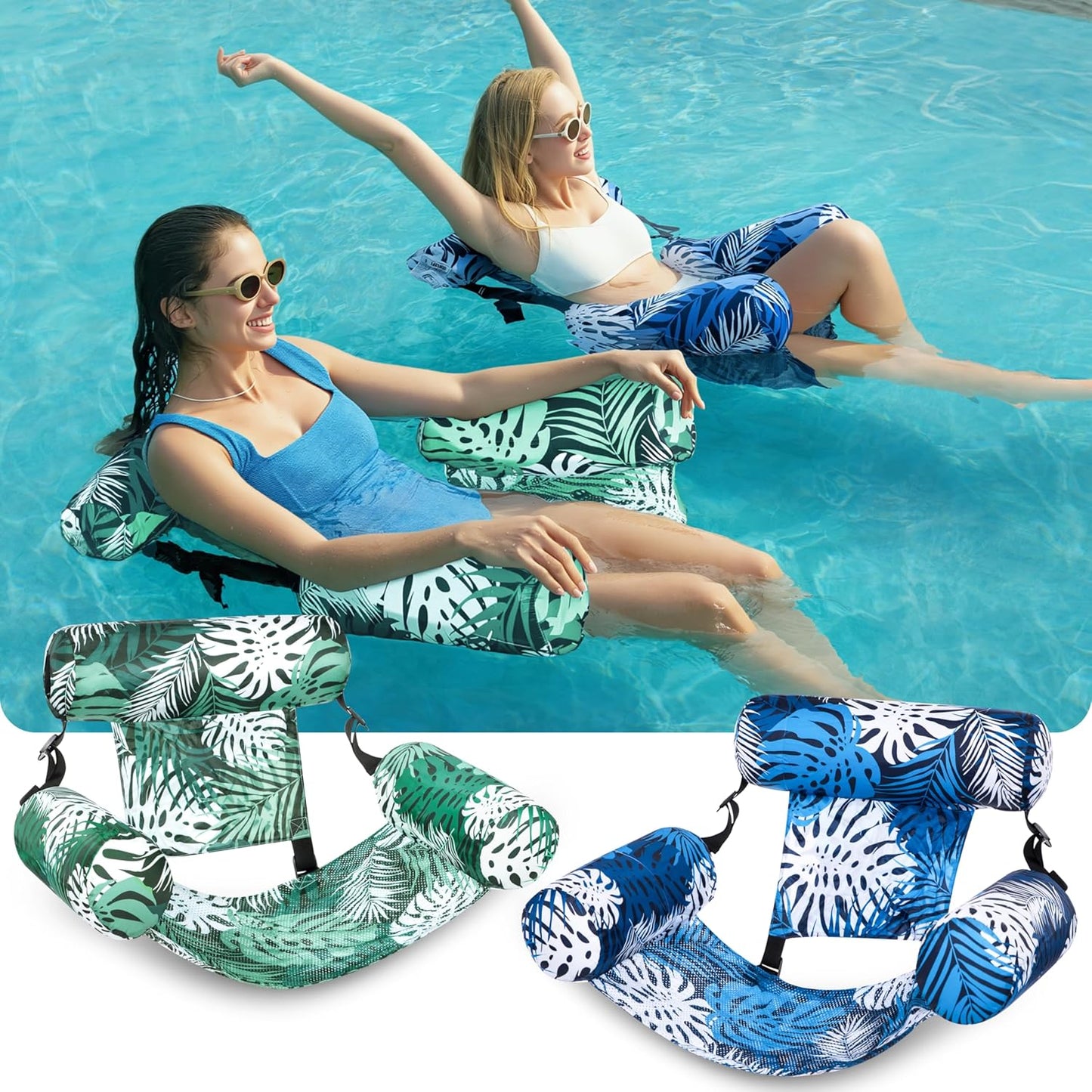 2er-Set Aufblasbare Pool-Schwimmsitze, Blau, Grün