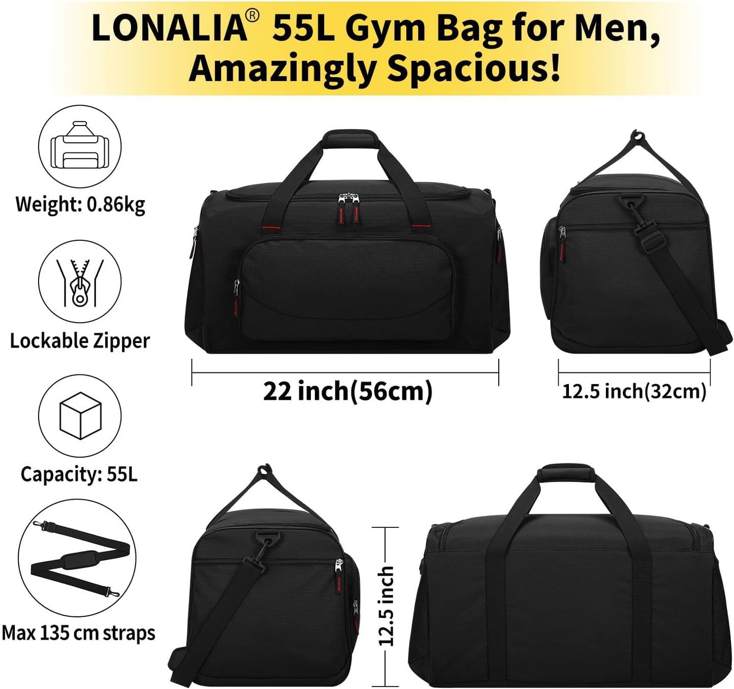 Reise- & Sporttasche, 55L-22inch, 55l-schwarz