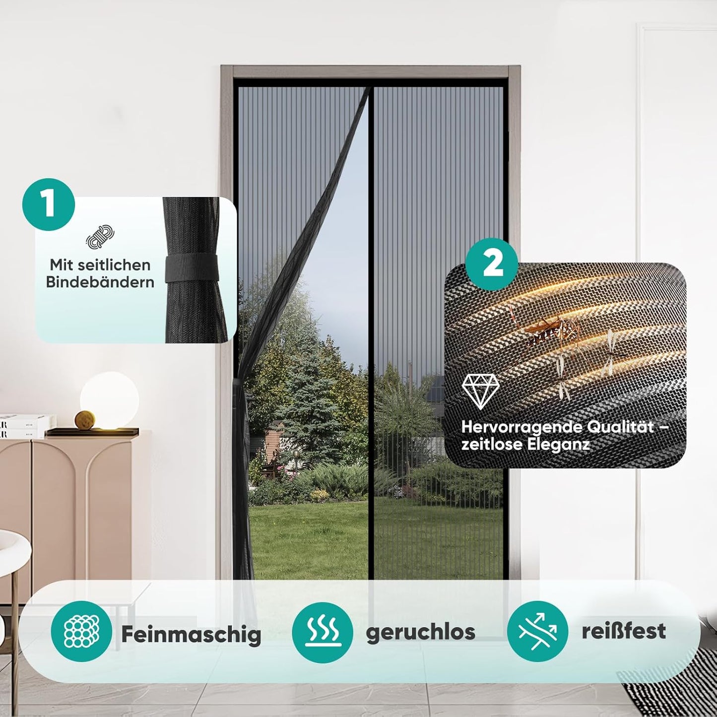 Fliegengitter mit Magnetverschluss, 80x200cm Schwarz (Kratzfester Polyester)