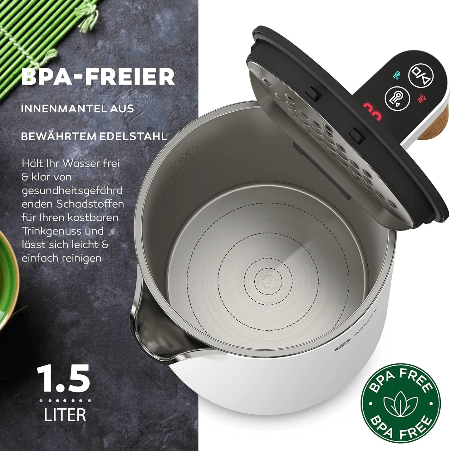 Wasserkocher mit Temperatureinstellung, Weiss