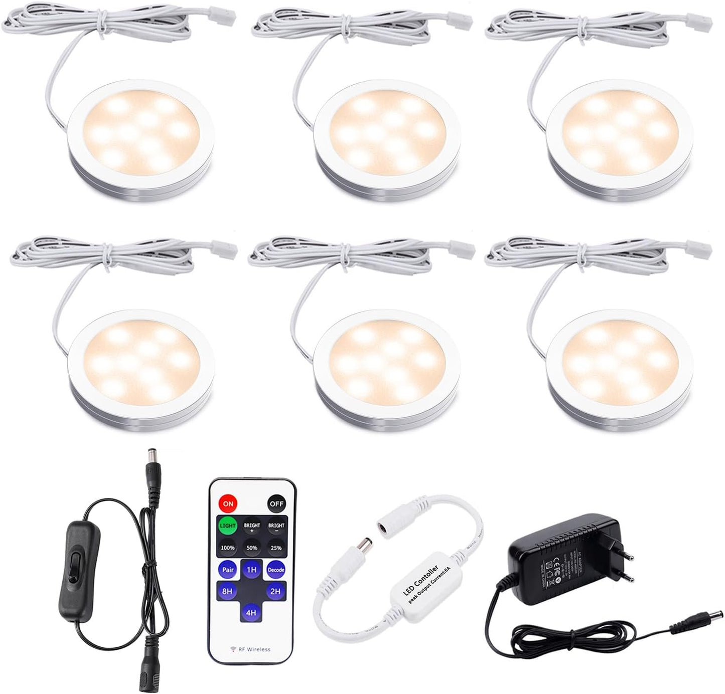 6x LED Unterbauleuchten mit Fernbedienung, Warmweiss 2700k / 6 Stück