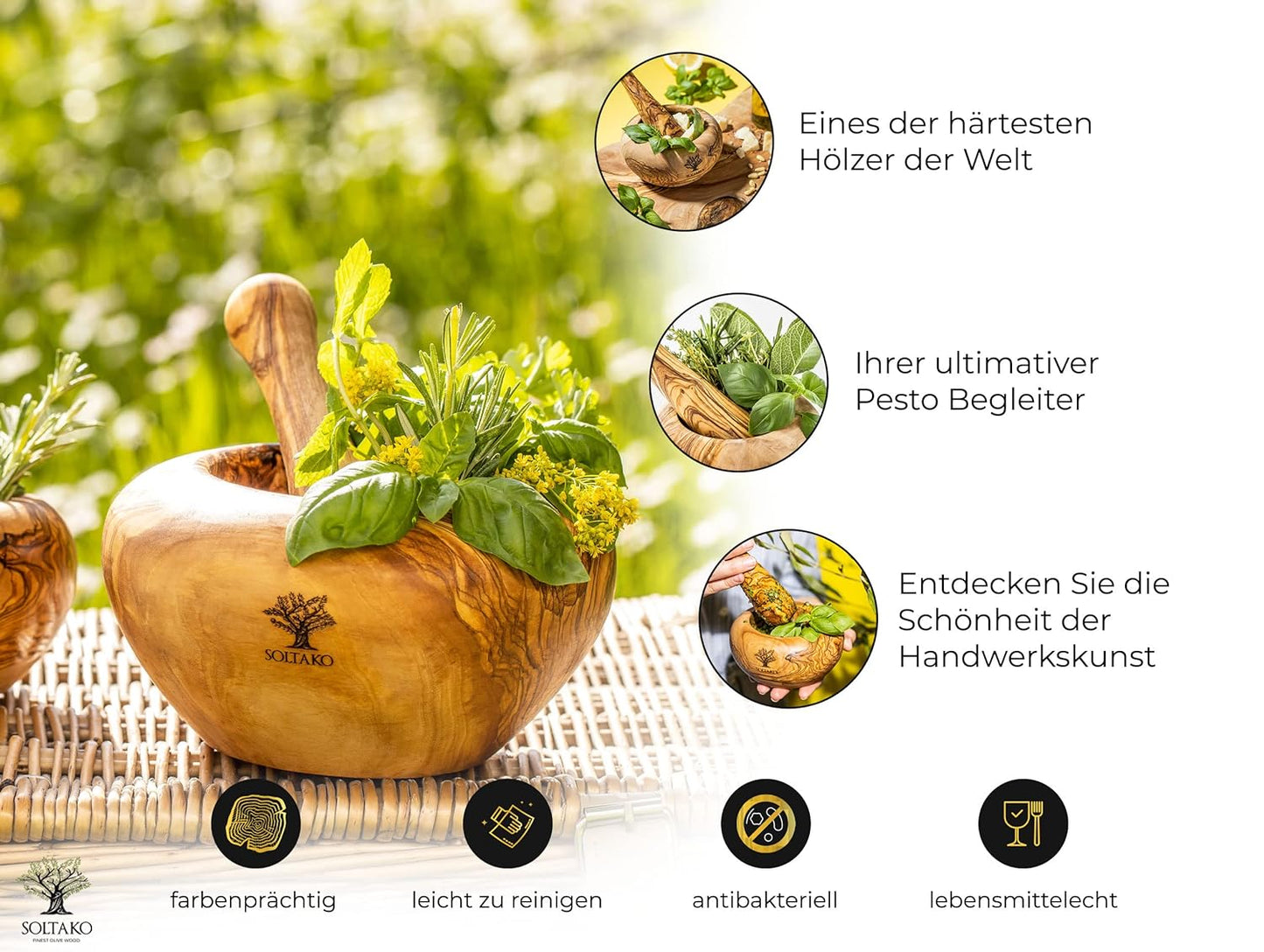 Mörser & Stössel Set, Rund Ø 14cm