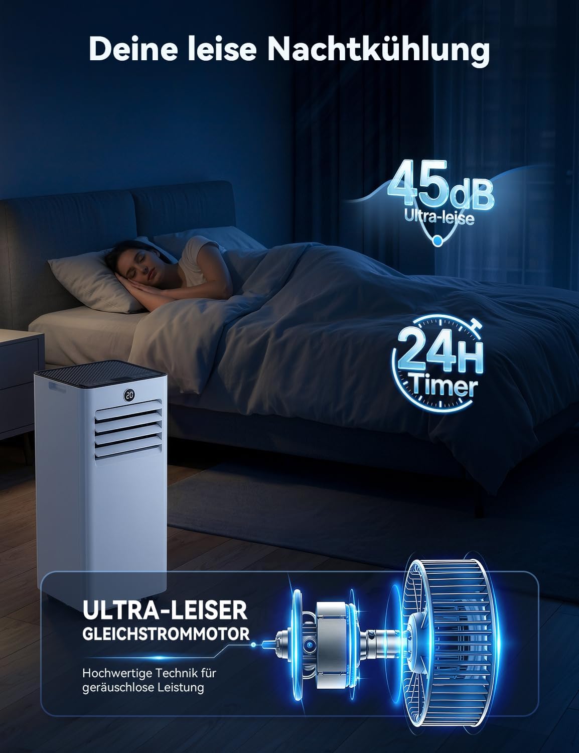 Mobile 3-in-1 Klimaanlage 9000 BTU Pro mit Abluftschlauch & Timer, 9000 BTU Pro