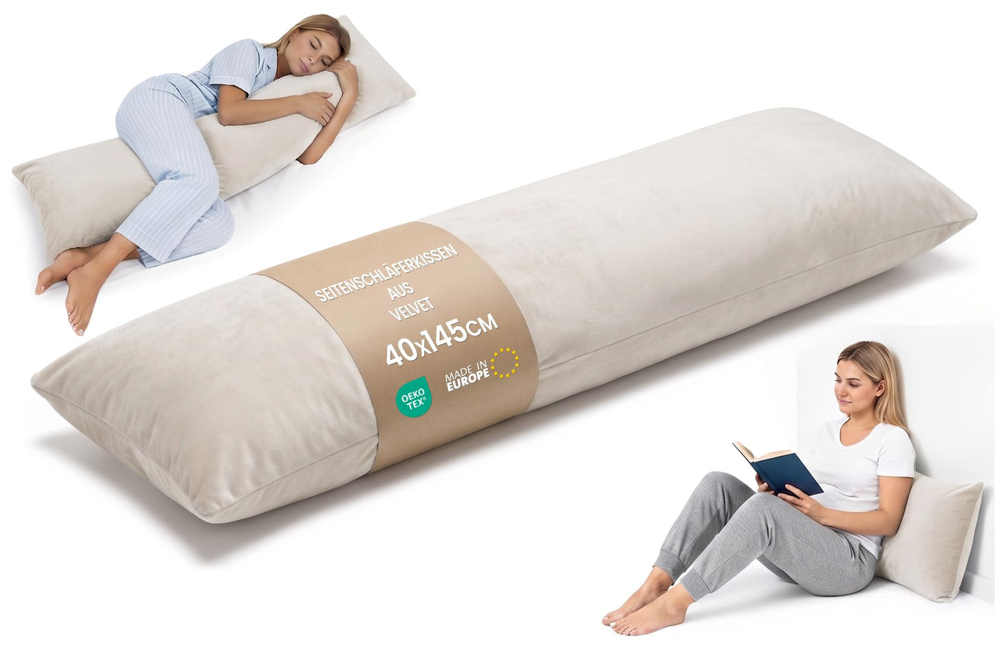 Seitenschläferkissen mit waschbarem Bezug, Beige B 40x145 cm
