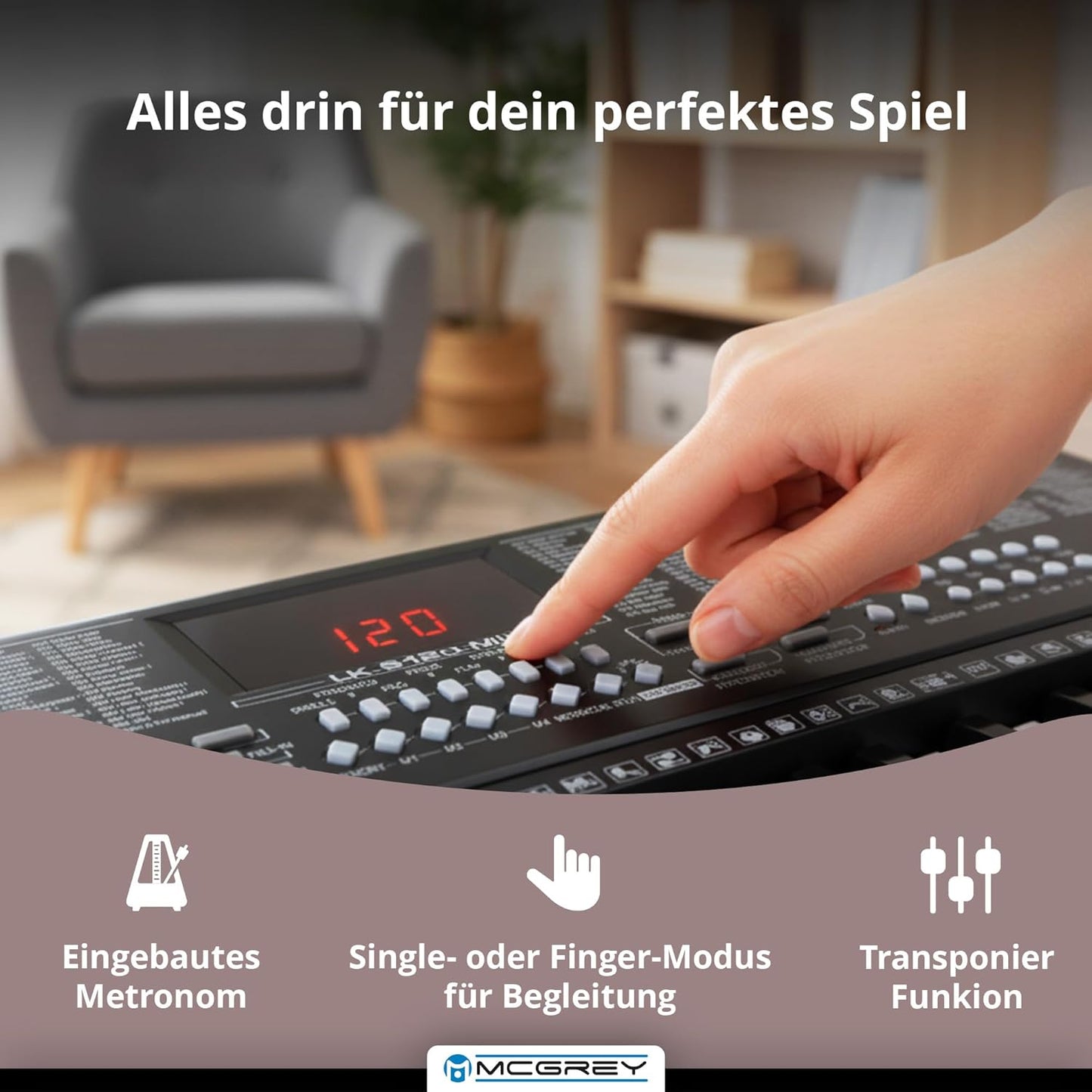 LK-6120-MIC Keyboard mit Mikrofon & Kinderkopfhörer Set