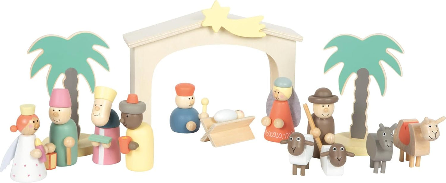 Krippe mit Weihnachtsfiguren-Set, Holzkrippe Weihnachtsgeschichte