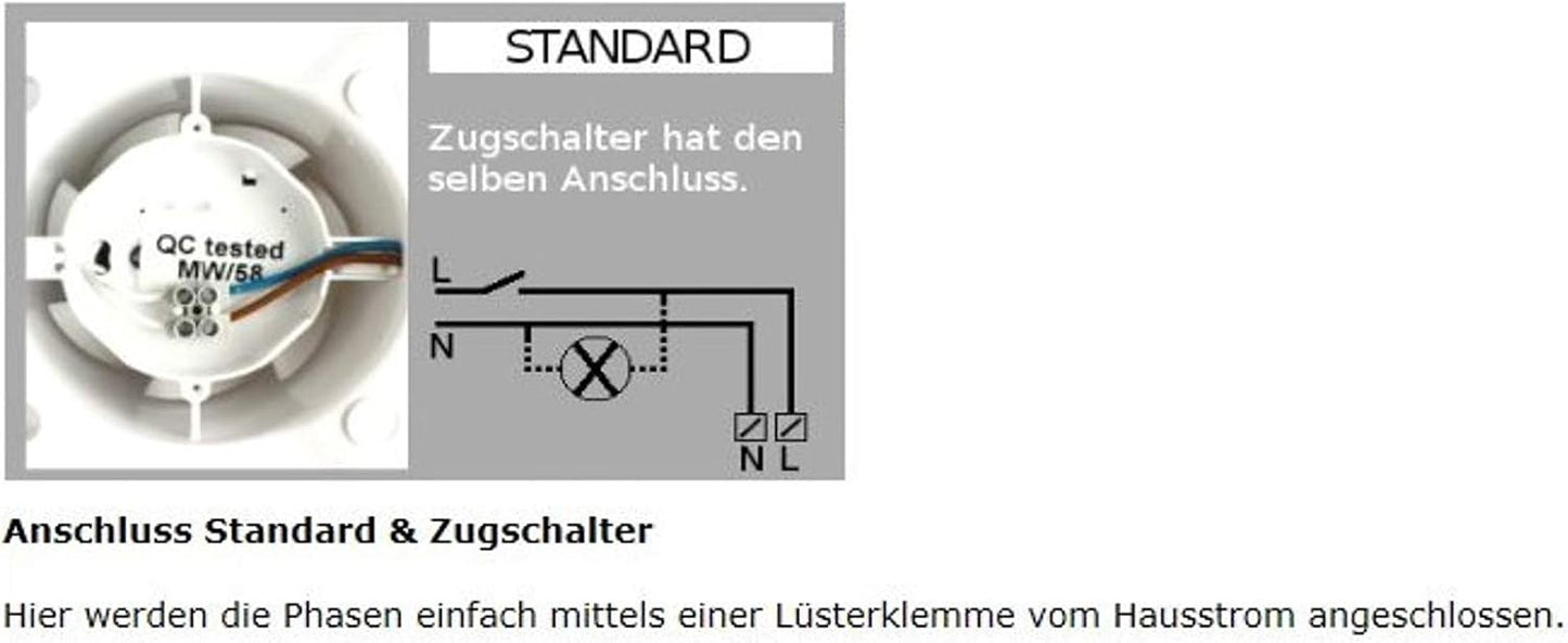 Badlüfter Ventilator mit Zugschalter, 100 mm, Zugschalter Gebogen