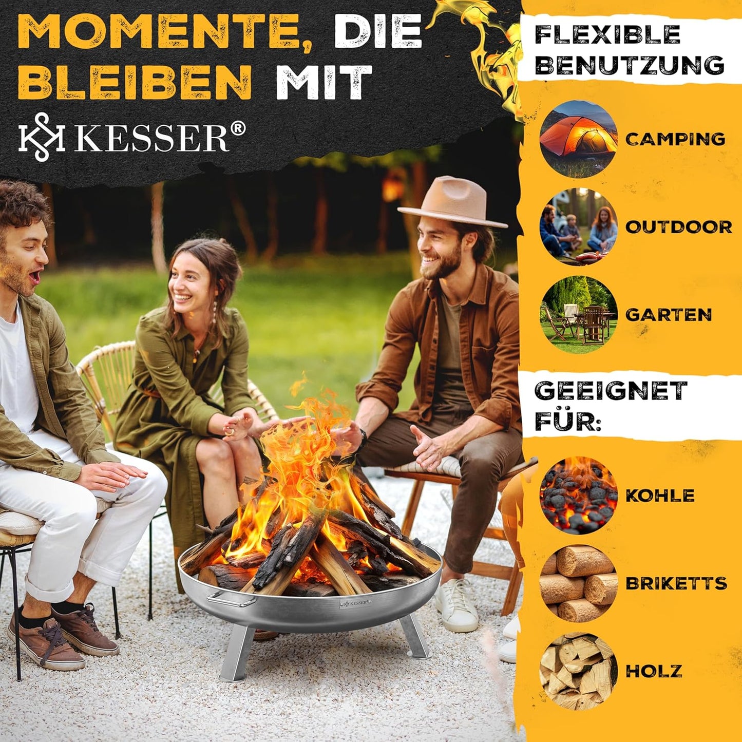 Feuerschale mit Feuerhaken und Wasserablauf, edelstahl Rund Ø 60 cm