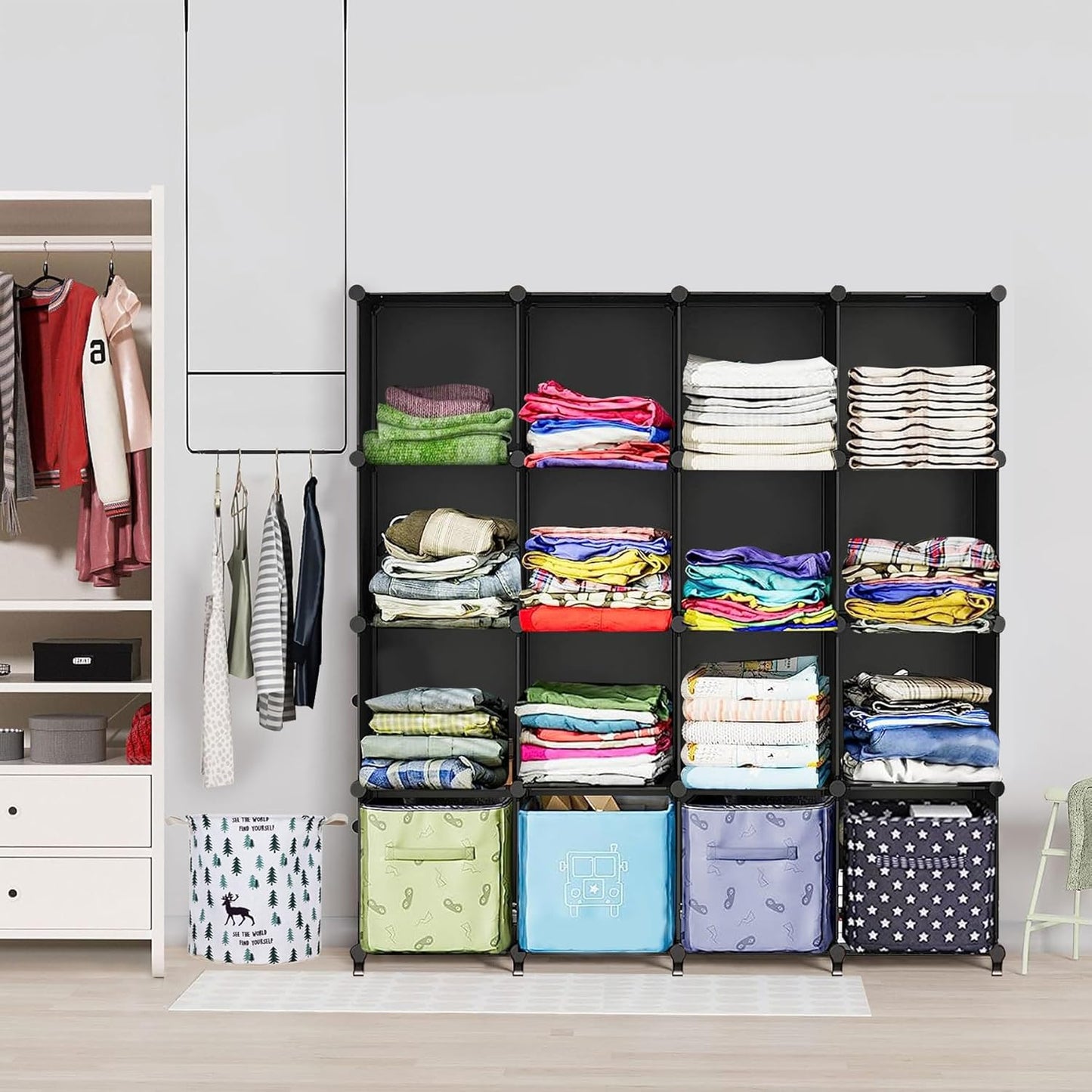 ULPZ017 Kleiderschrank mit 16 Würfeln, Schwarz