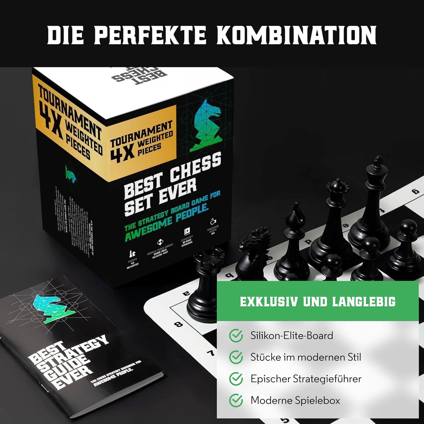 Grosses Schachspiel mit Silikonbrett (faltbar), 4x XL