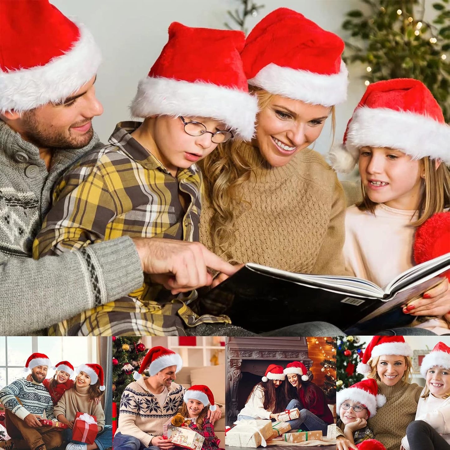 3-teiliges Weihnachtsmannmützen-Set für Kinder & Erwachsene