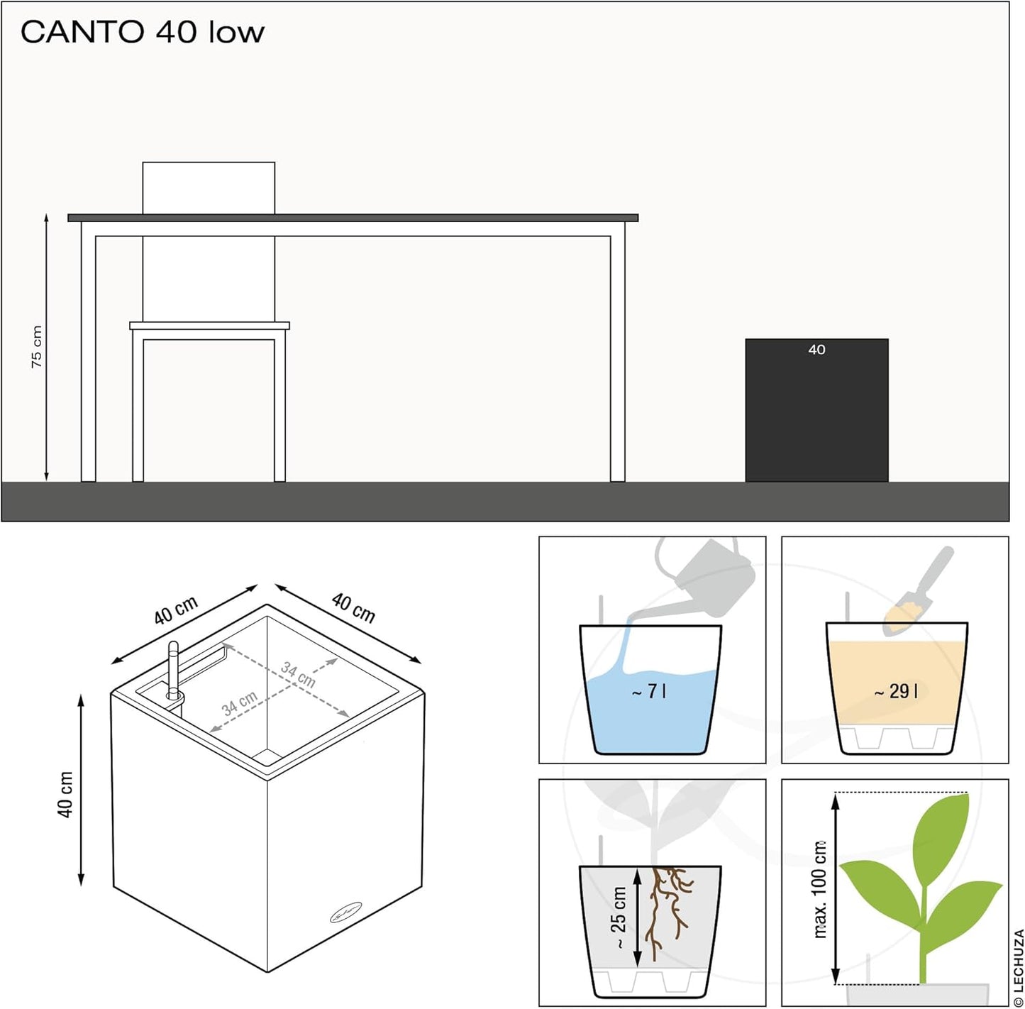 Pflanzgefäss Canto Stone 40, 40x40x40 cm Quarzweiss