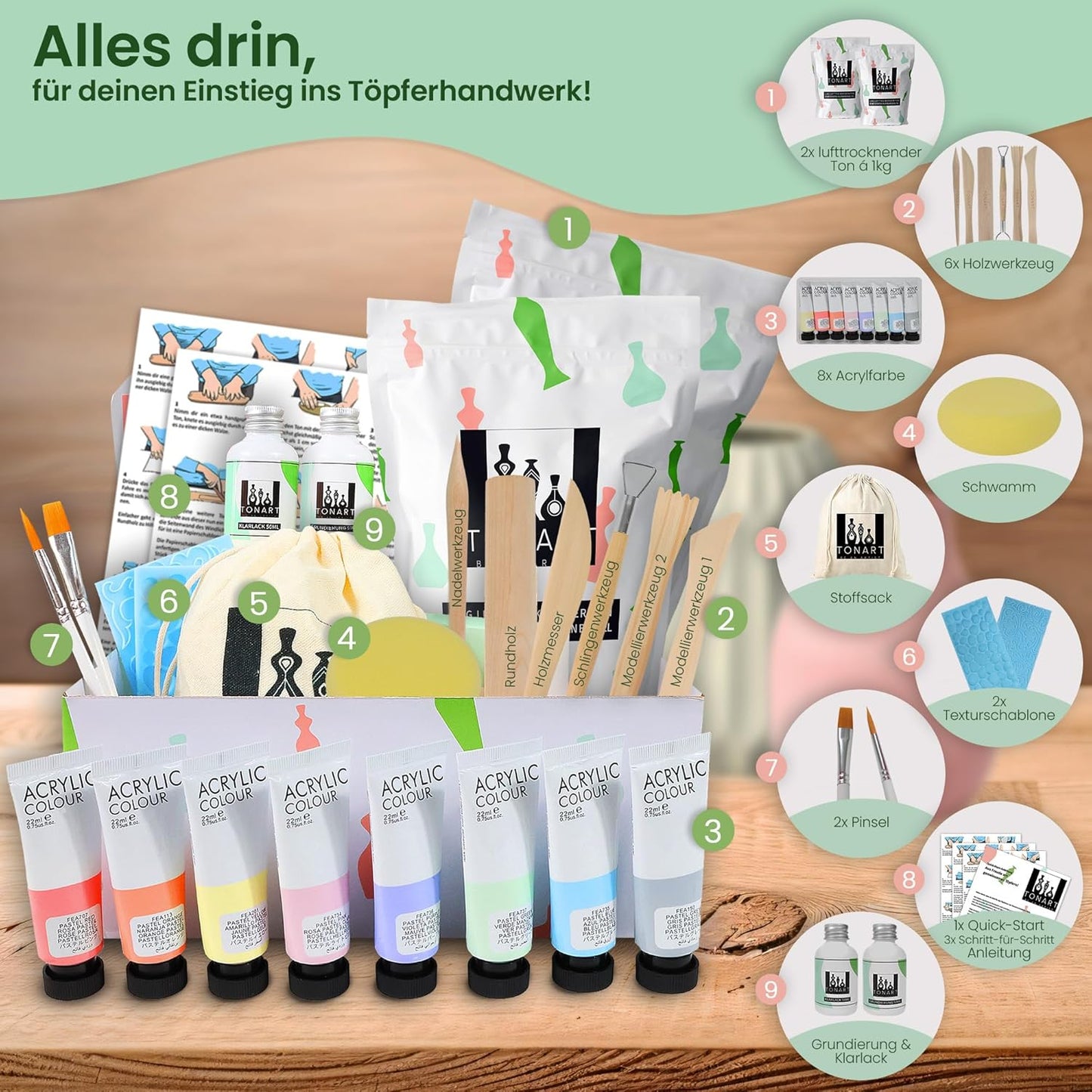 DIY Töpferset für Anfänger mit lufttrocknendem Ton