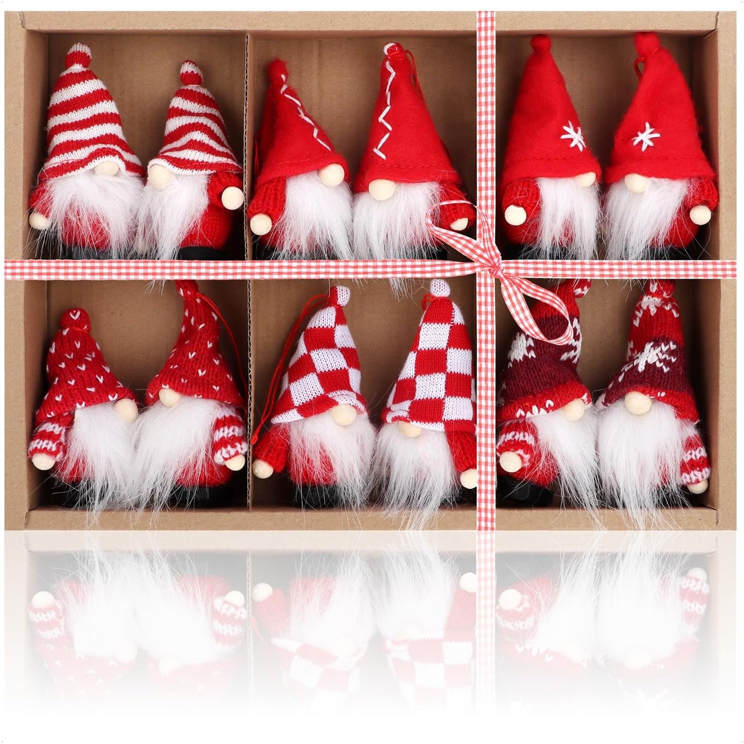 12-teiliges Weihnachtsbaum-Anhänger Set Wichtelfiguren, Big Pack A - Rot