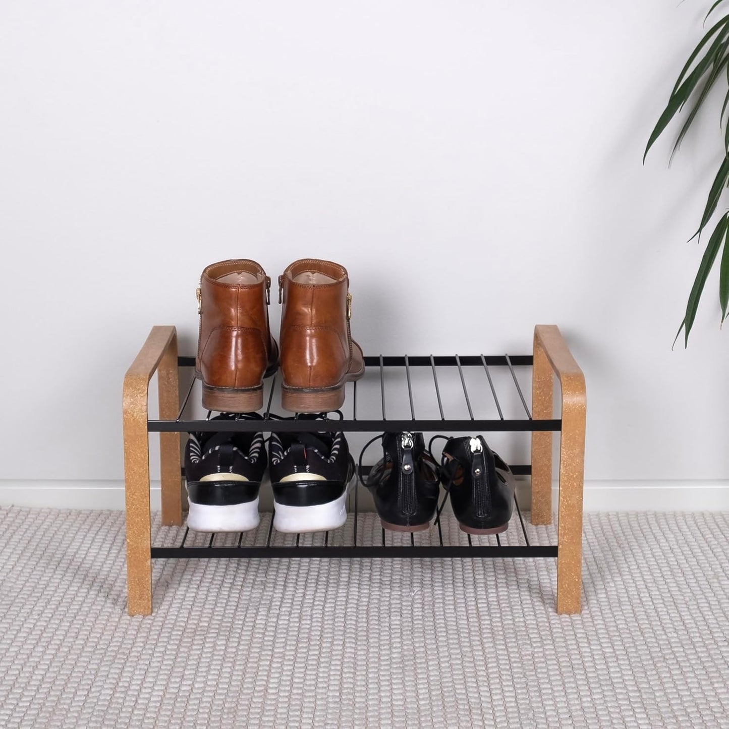 Platzsparendes Schuhregal, Holz-schwarz 47 cm / 2 Ebenen