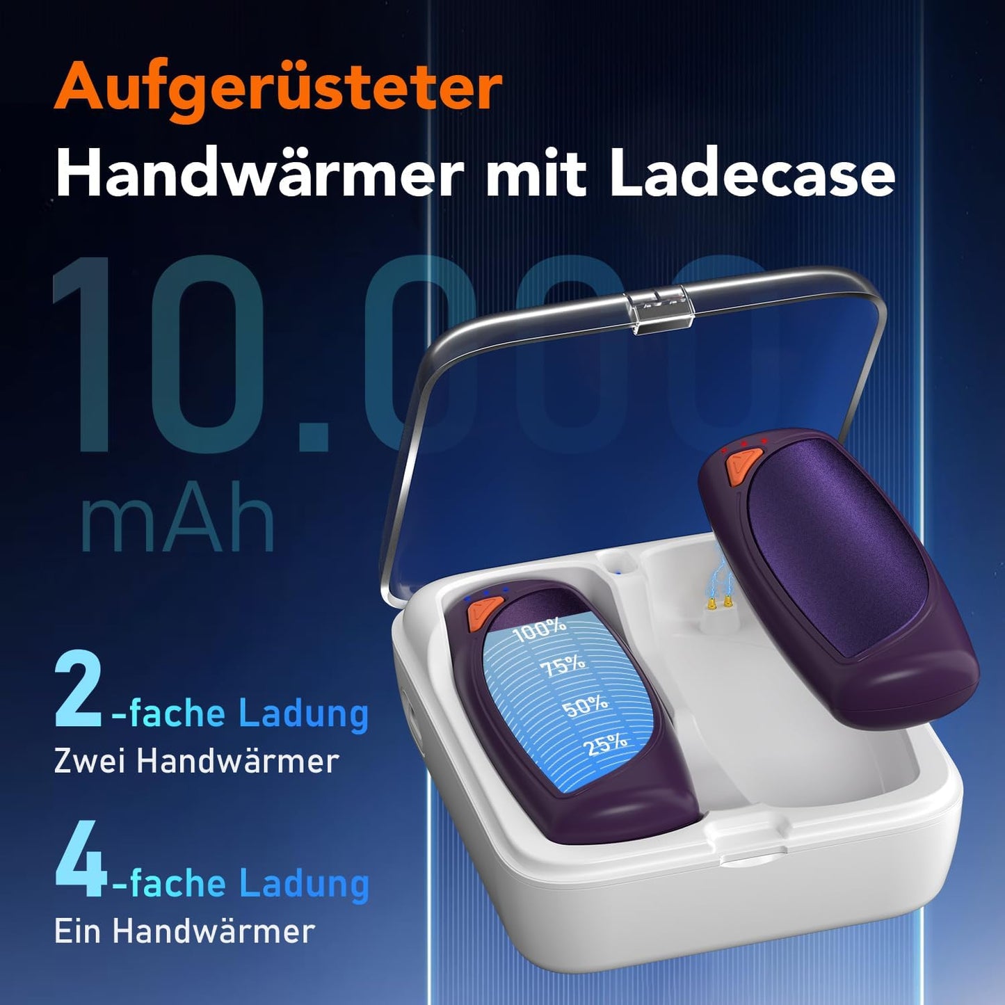 Elektrische Handwärmer 2er-Pack mit Ladecase, Violett