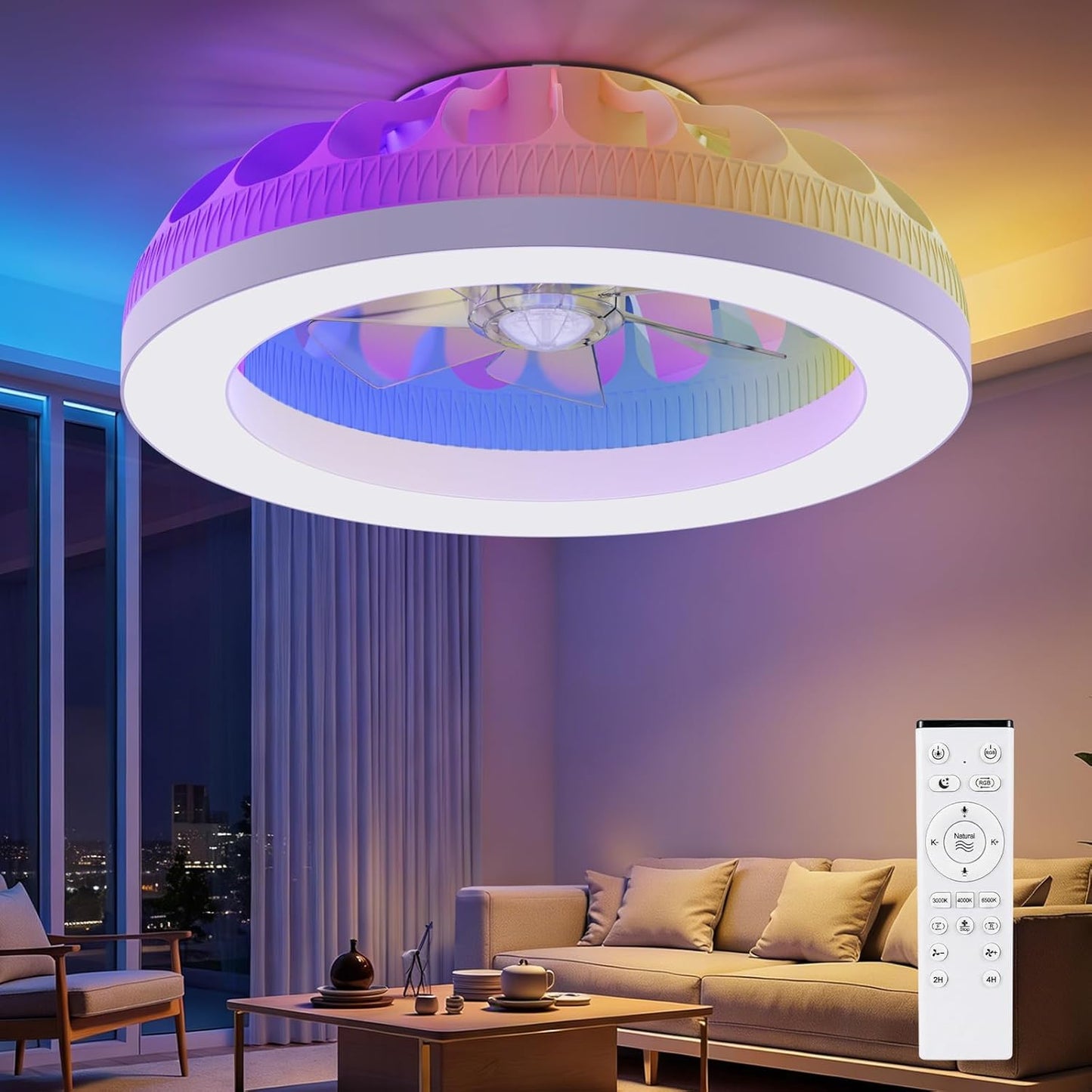 Deckenventilator mit Licht und Fernbedienung, Weiss(3cct+rgb)