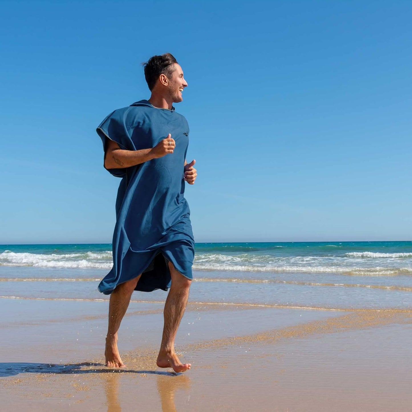 Badeponcho mit Kapuze, schnelltrocknend, 01-Medium 16 - Marineblau - Grau