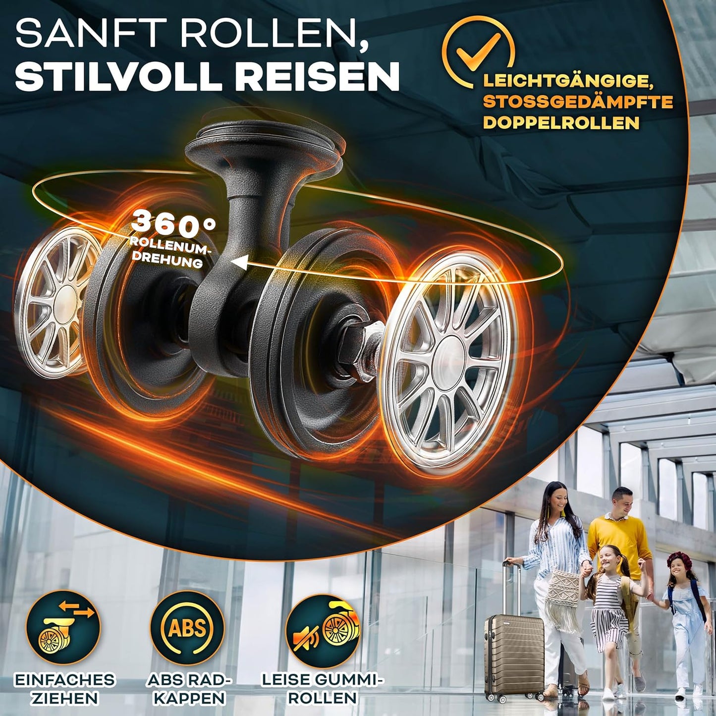 3-teiliges Reisekoffer Set mit Gepäckwaage & Kofferzubehör, Roségold Kofferset 3tlg