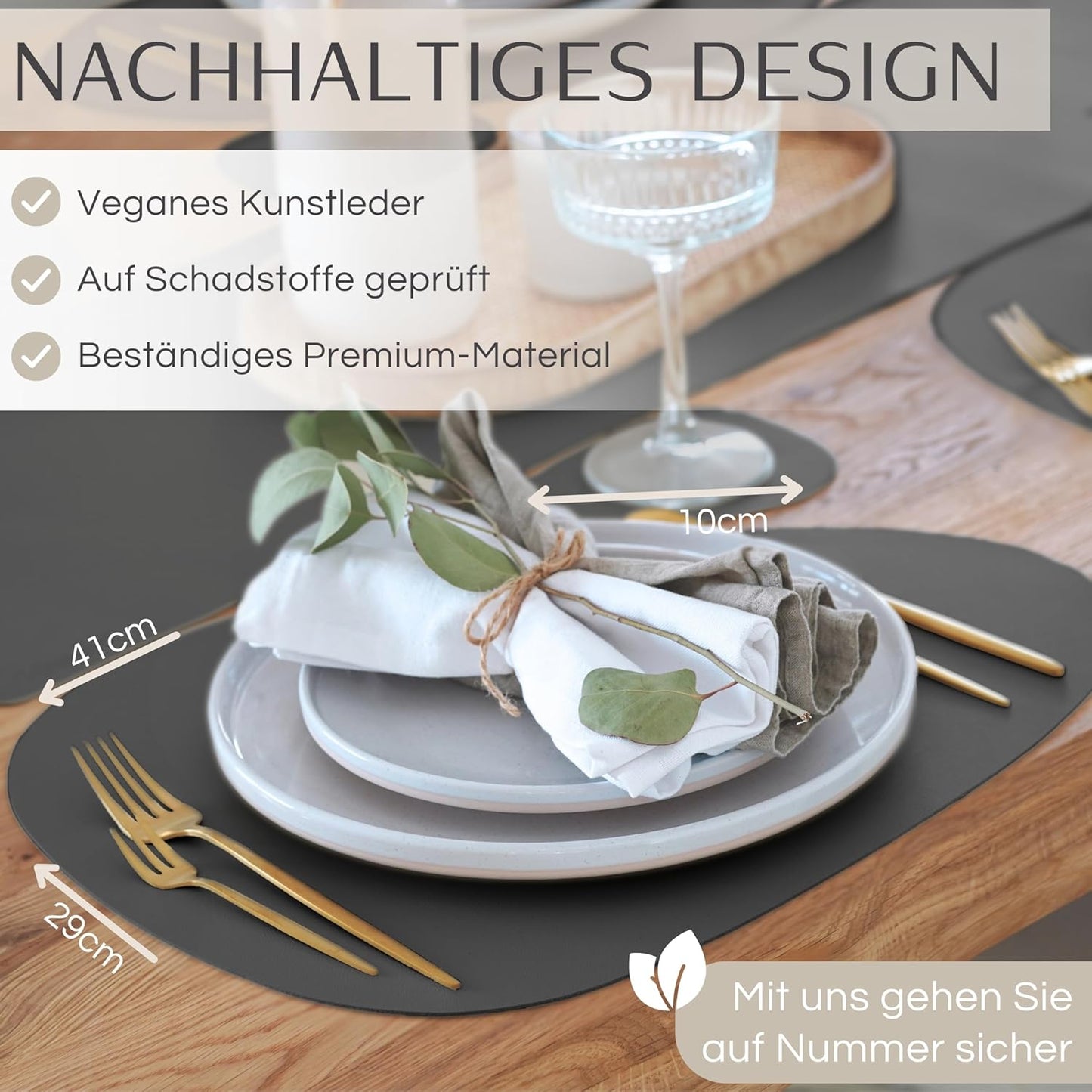 6er-Set Tischset, Dunkelgrau Oval ohne Halter