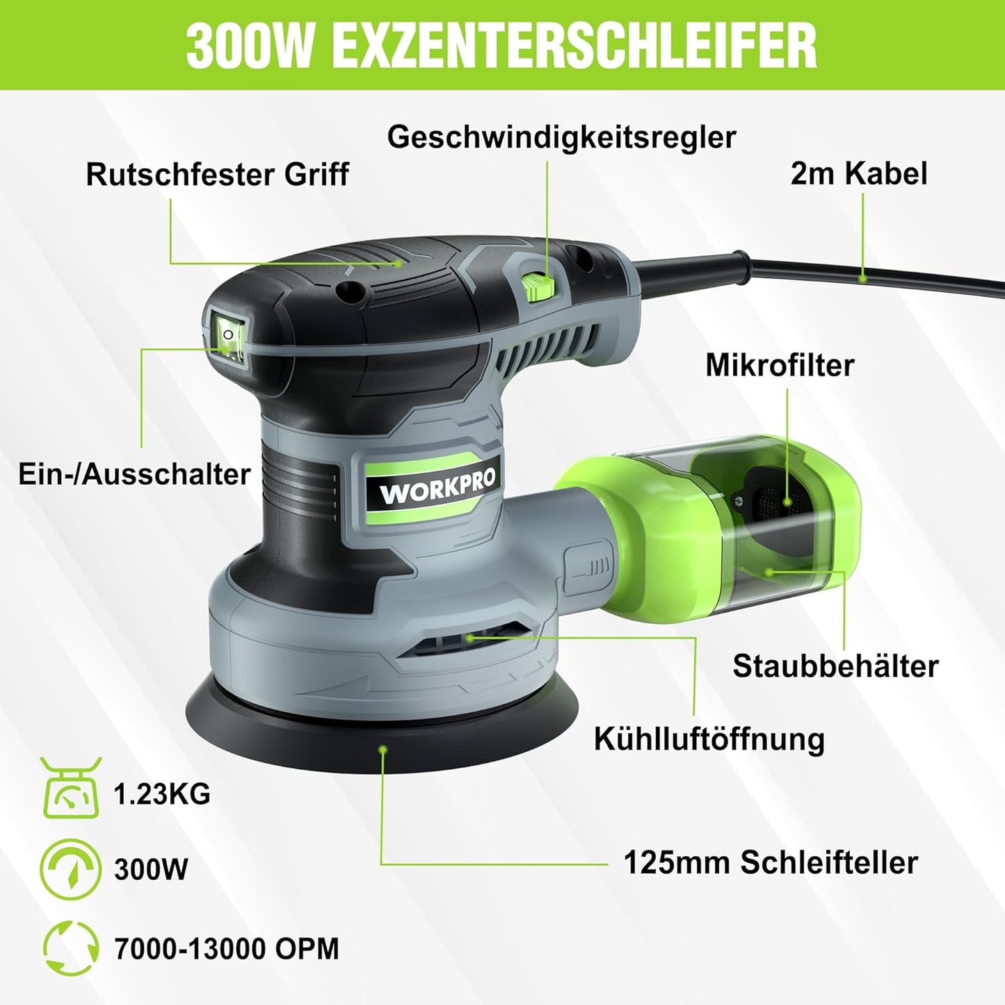 Exzenterschleifer mit Absaugung und Staubbehälter