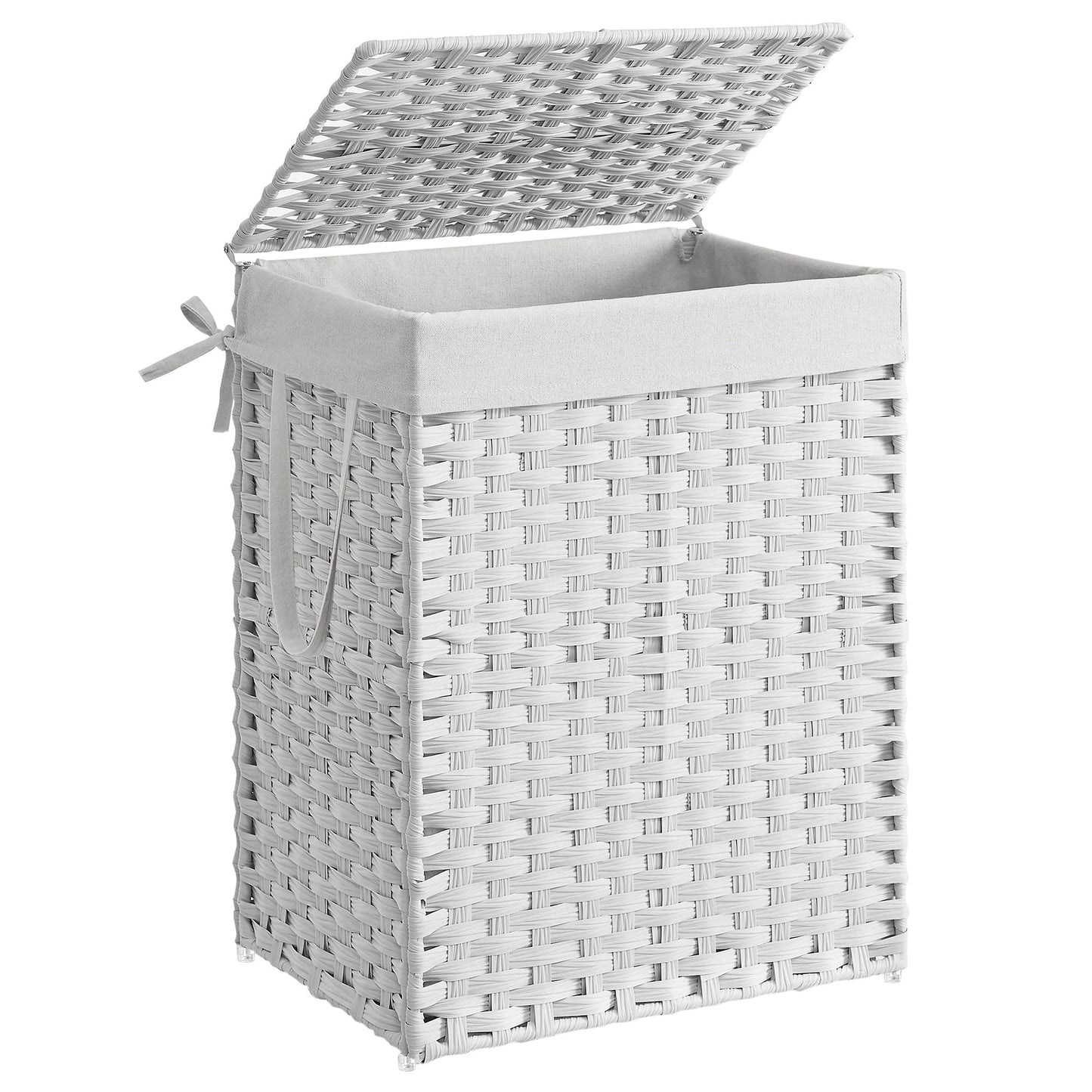 Geflochtener Wäschesammler mit Deckel und Wäschesack, Wolkenweiss 90 L
