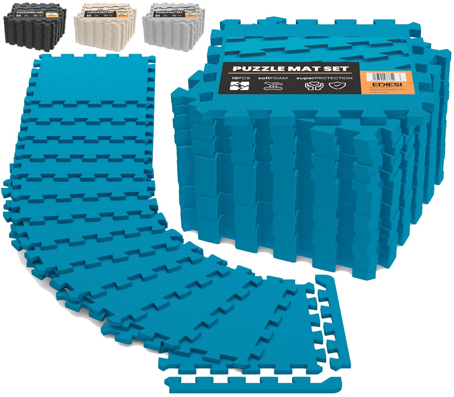 Bodenschutz Puzzlematte-Set, 18 Stück / 30 x 30 x 1 cm / 1,7 m² / Blau