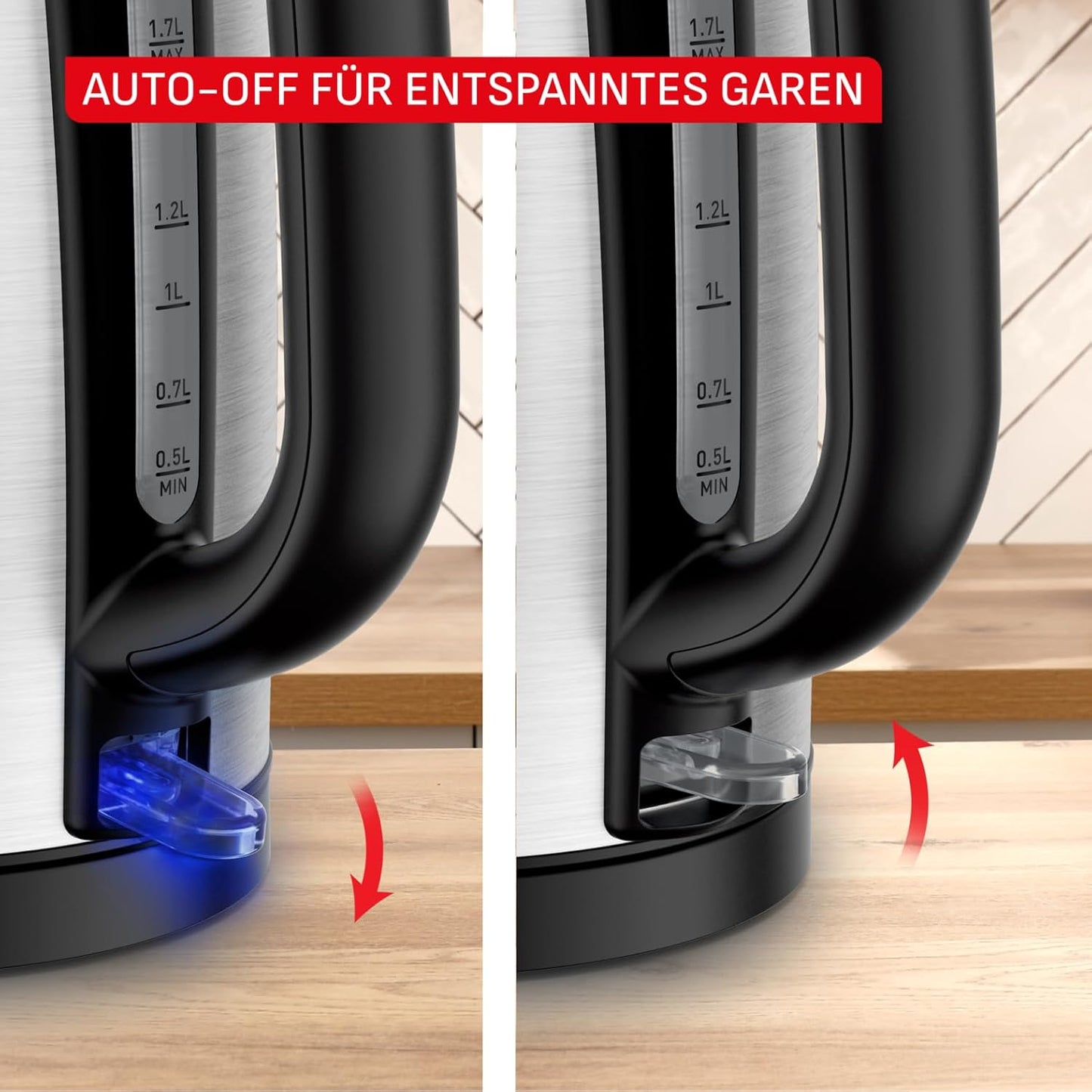 Wasserkocher mit abnehmbarem Anti-Kalk-Filter, Edelstahl 1.7L