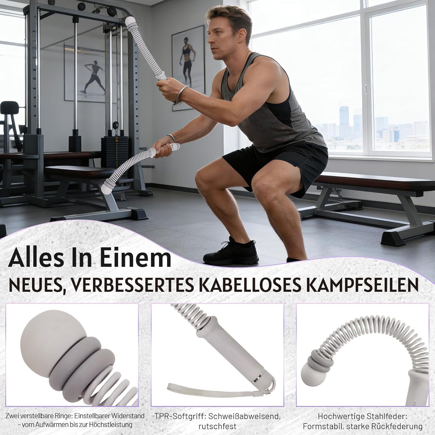 Ropeless Battle Rope für Krafttraining und HIIT, Grau