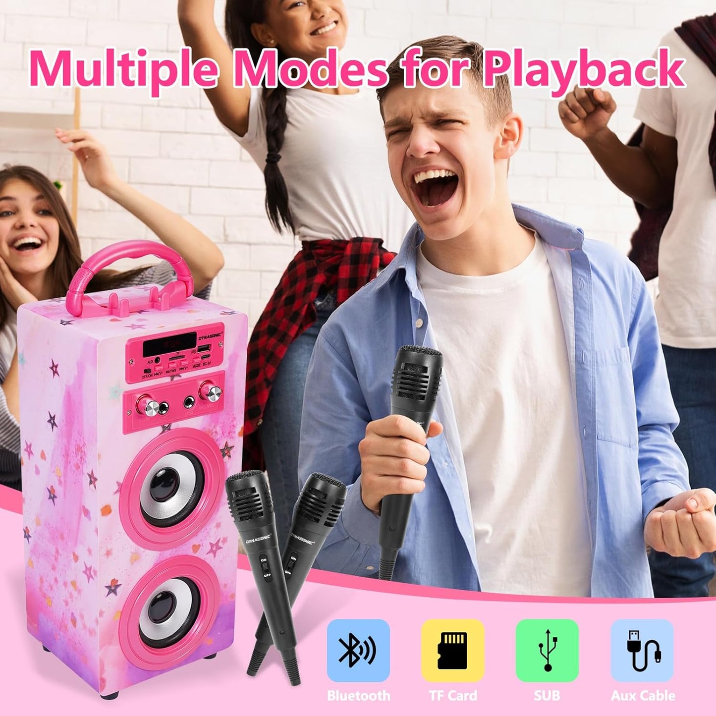 Tragbare Karaoke-Maschine mit 2 Mikrofonen, Model 15 lights