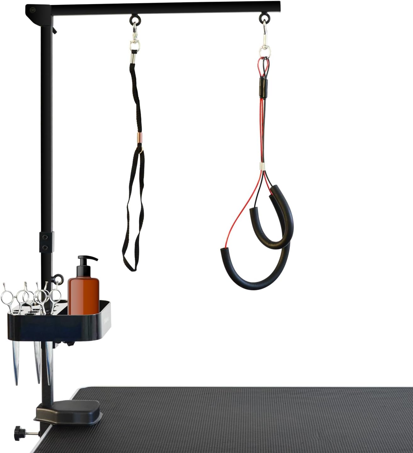 Fellpflege-Arm, höhenverstellbar mit Haunch-Halter, Schwarz