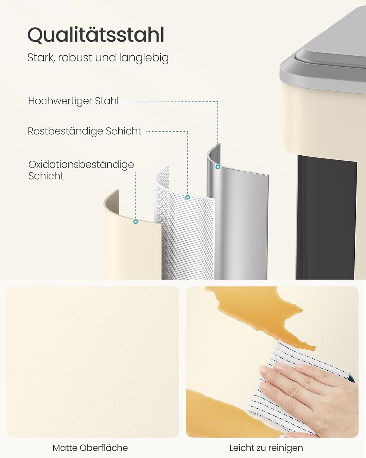Mülltrennsystem mit Softclose-Deckel, sandbeige