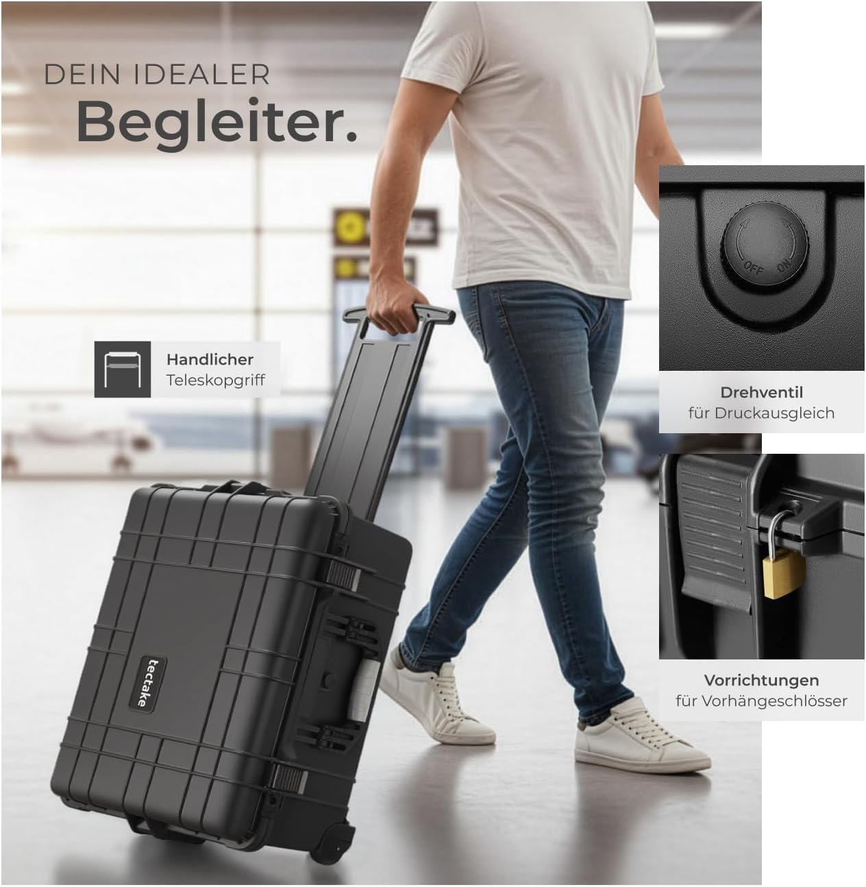 Transportkoffer rollbar mit Teleskopgriff, Kamerakoffer Rollbar | Größe L