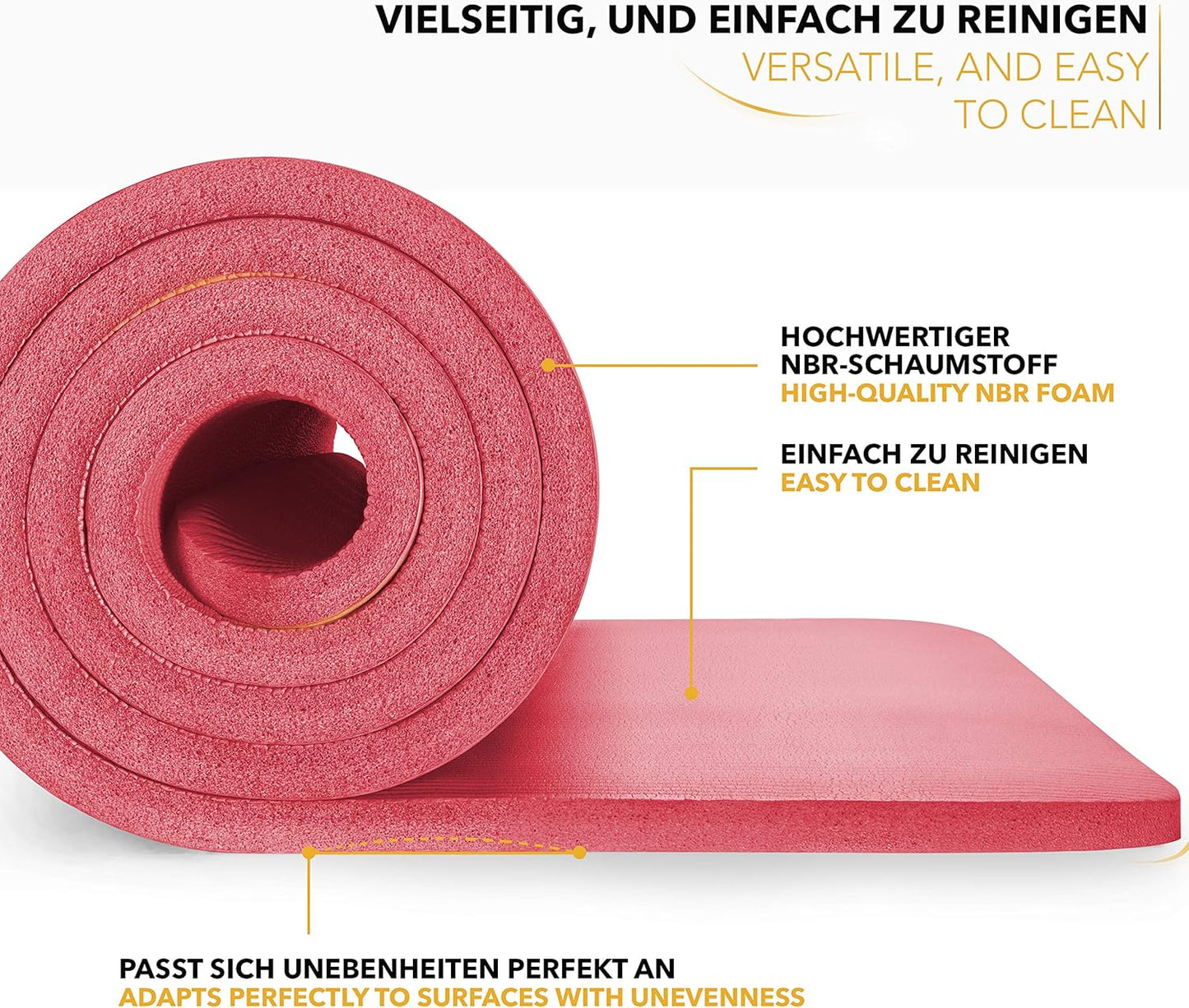 Rutschfeste Yogamatte mit Tragegurt, Rot 185 x 60 x 1,0cm
