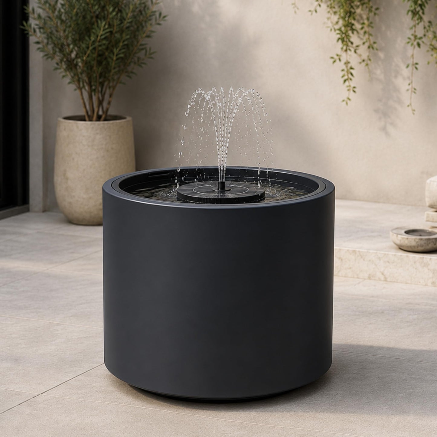 Solarbrunnen mit Akku für Aussenbereich, Anthrazit Ø 47 x H 45 cm