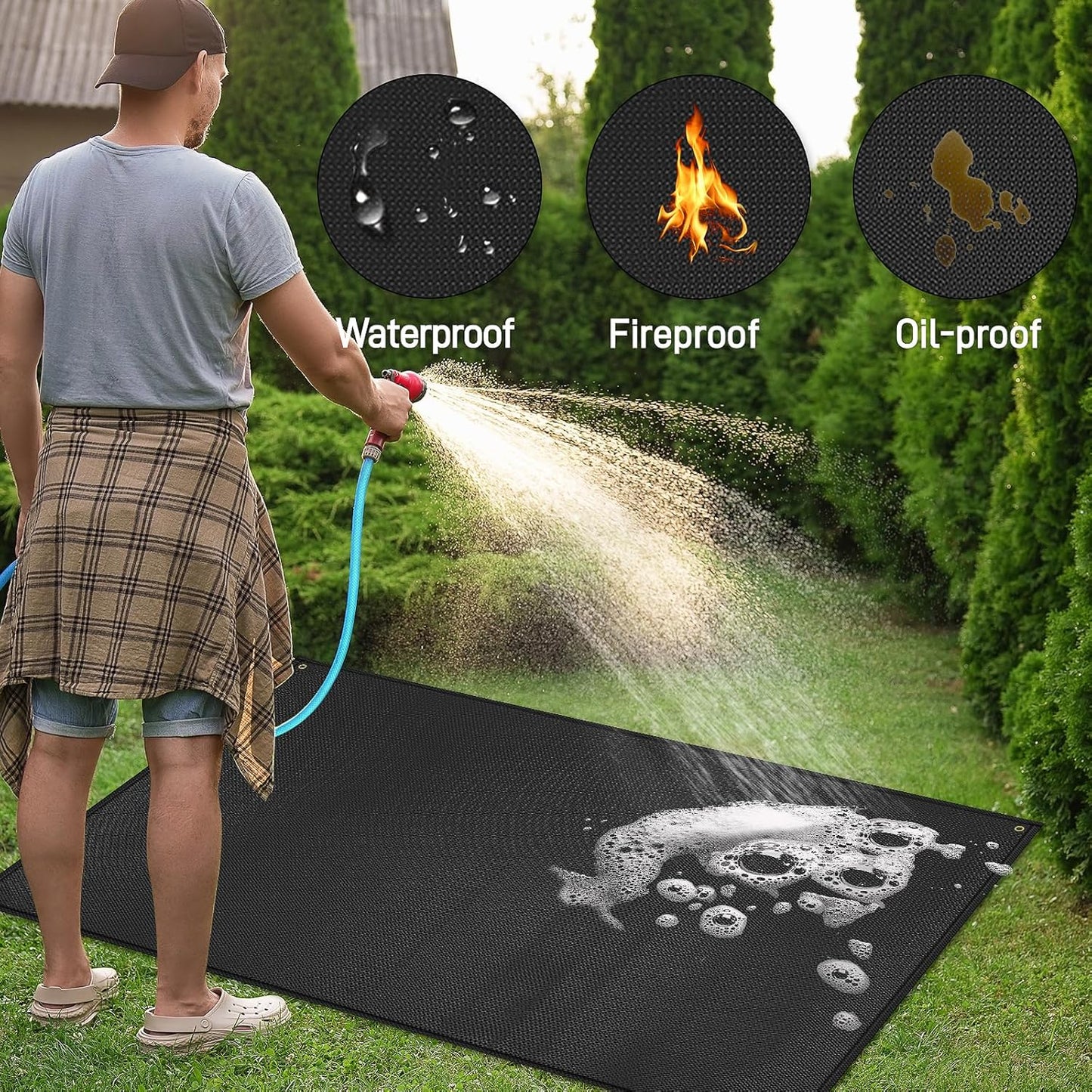Feuerfeste Grillmatte, 75x120cm Schwarz