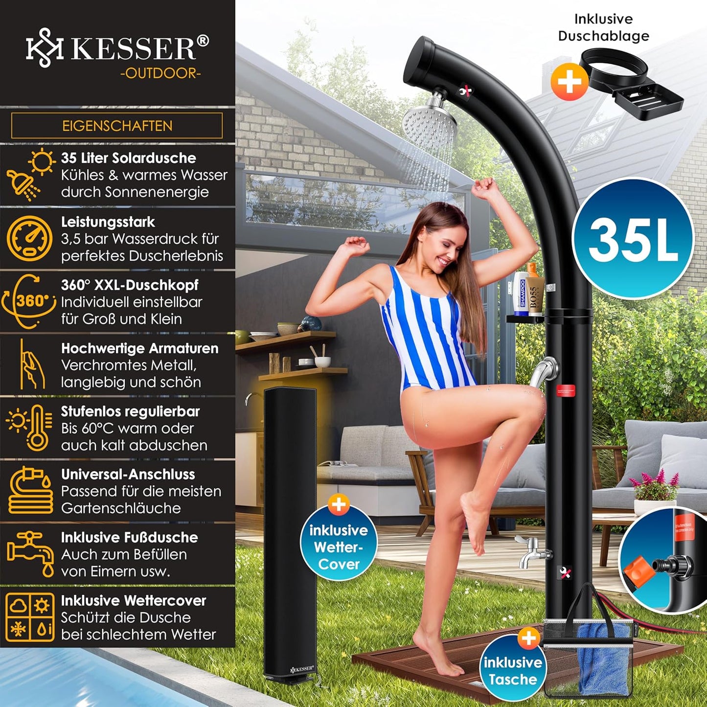 Solar Gartendusche, 35 Liter ; Schwarz