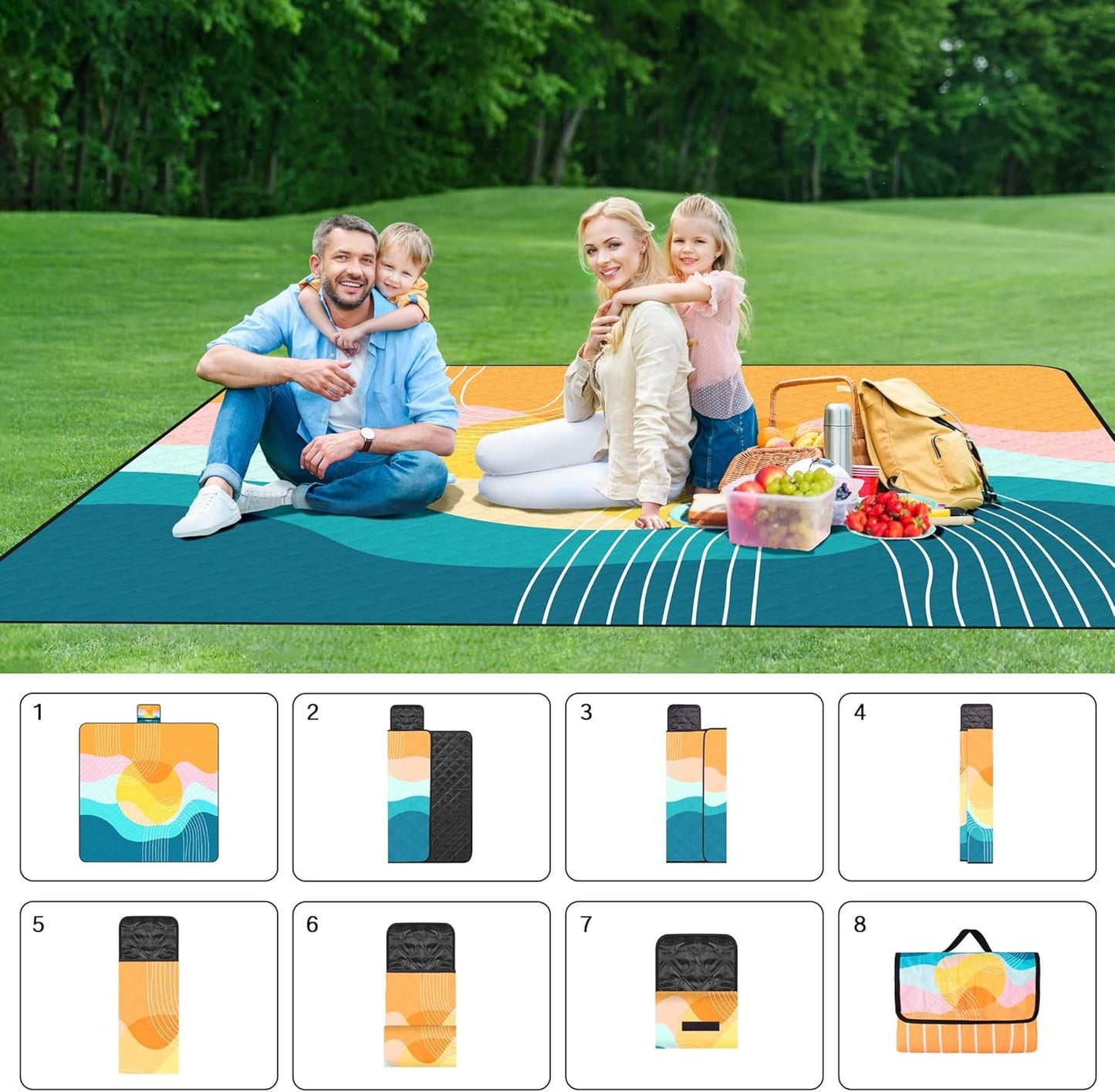 Wasserdichte Picknickdecke, Meer 200 x 200 cm 1