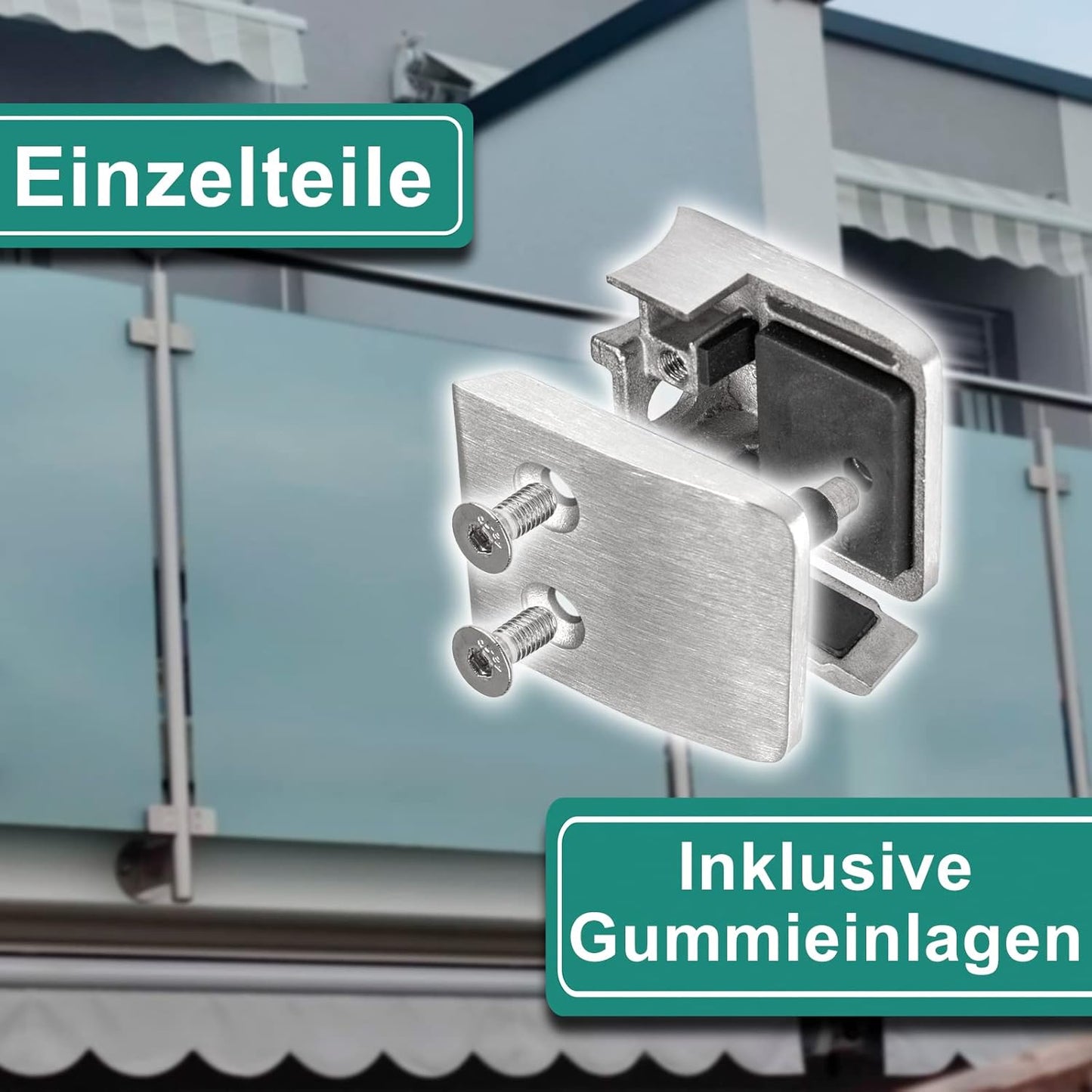 4er-Set Glasklemme, Anschluss: 42,4 mm | Glasdicke: 8 mm