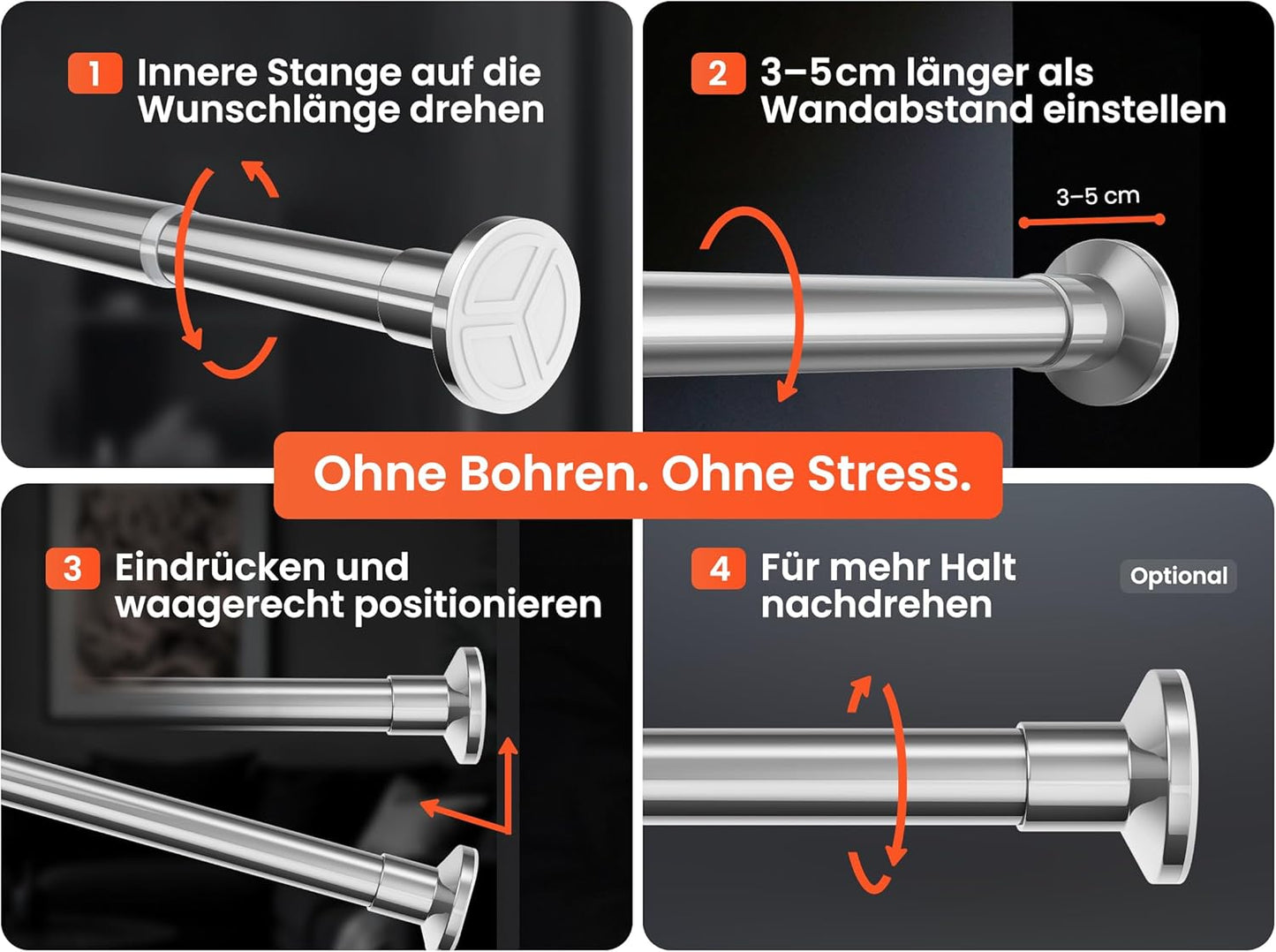 Vorhangstange für Dusche, 50-80 cm Edelstahl