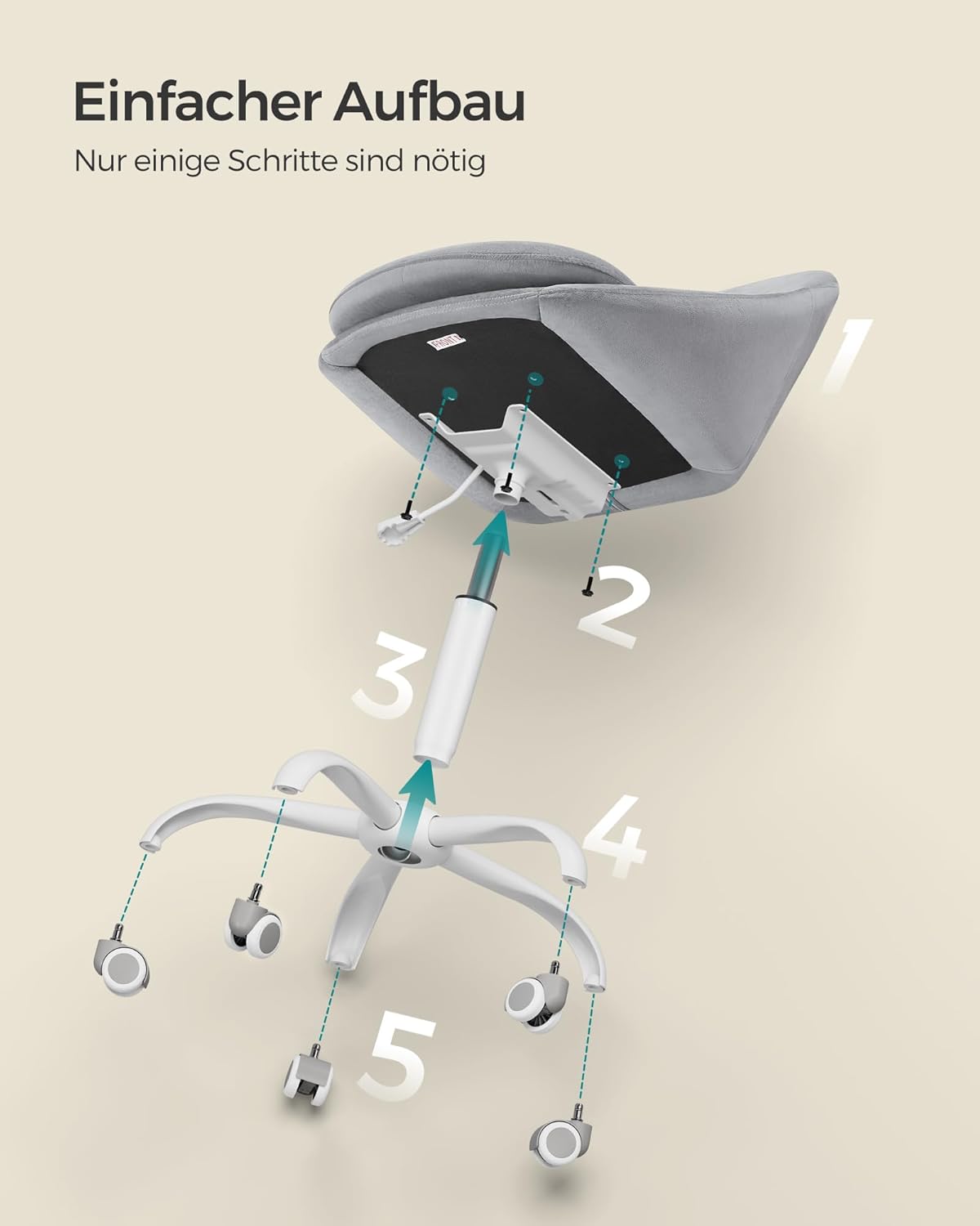 Höhenverstellbarer Homeoffice-Stuhl, Taubengrau Samt