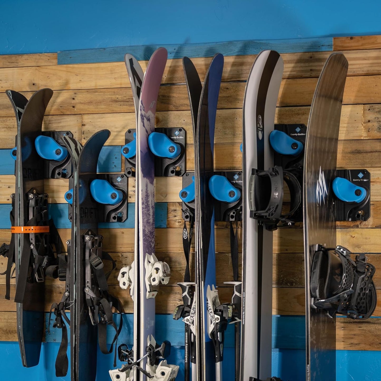 Ski & Snowboard Wandhalterung, Cyan, 6