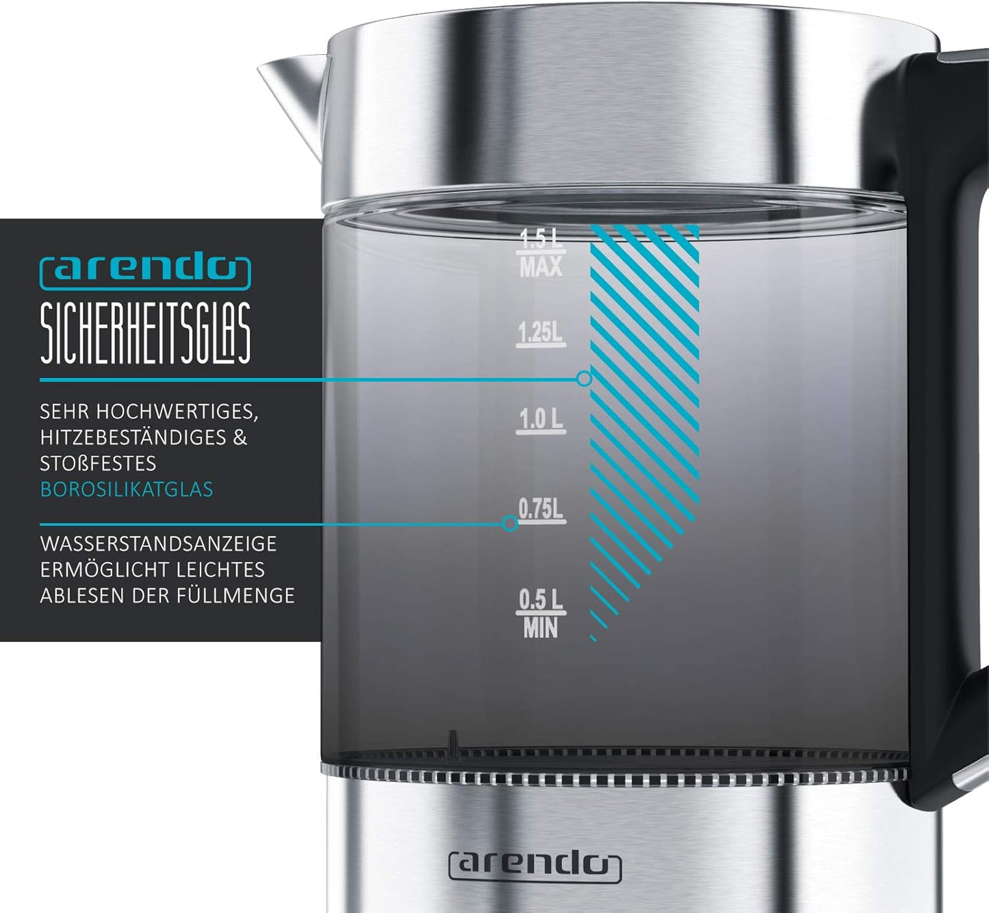 Rauchglas Wasserkocher mit Temperatureinstellung