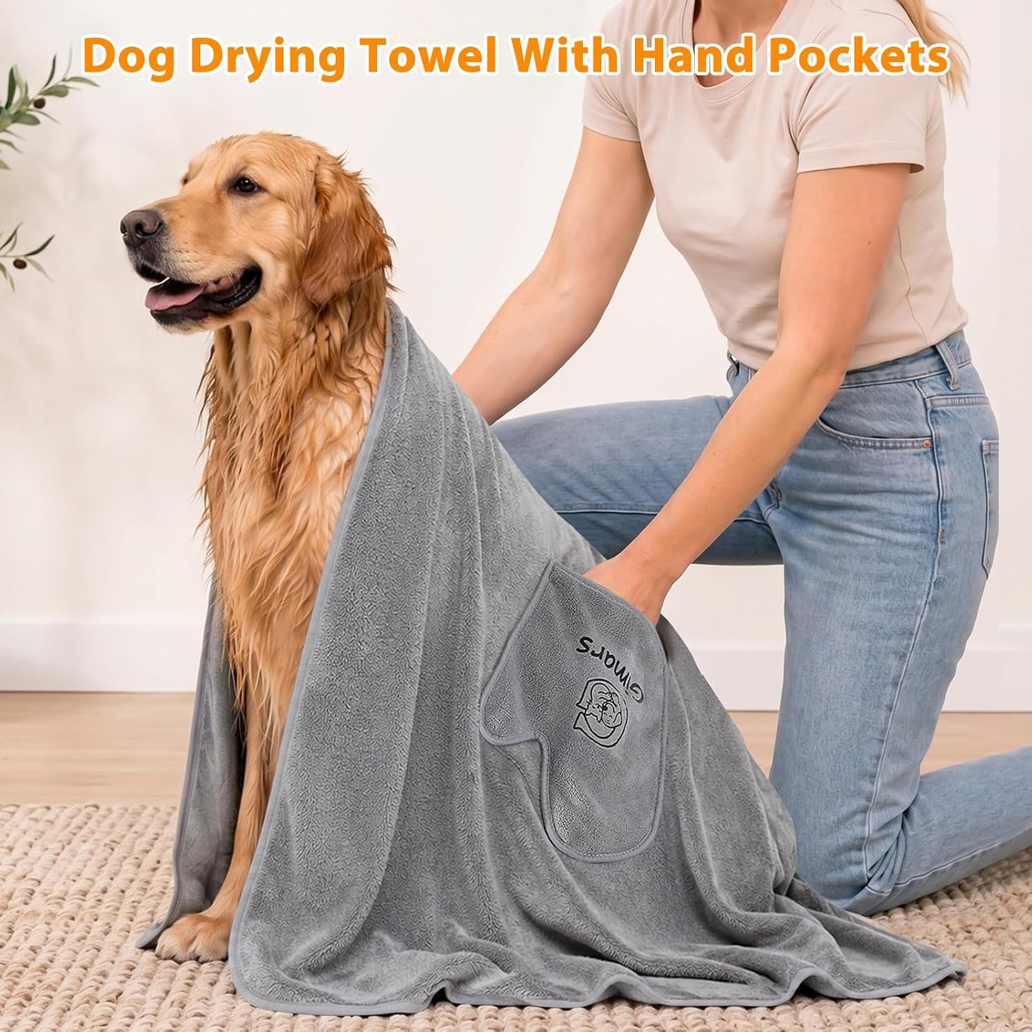Hundehandtuch mit Taschen, 2 Stück, extra saugfähig, 90×50cm 2er