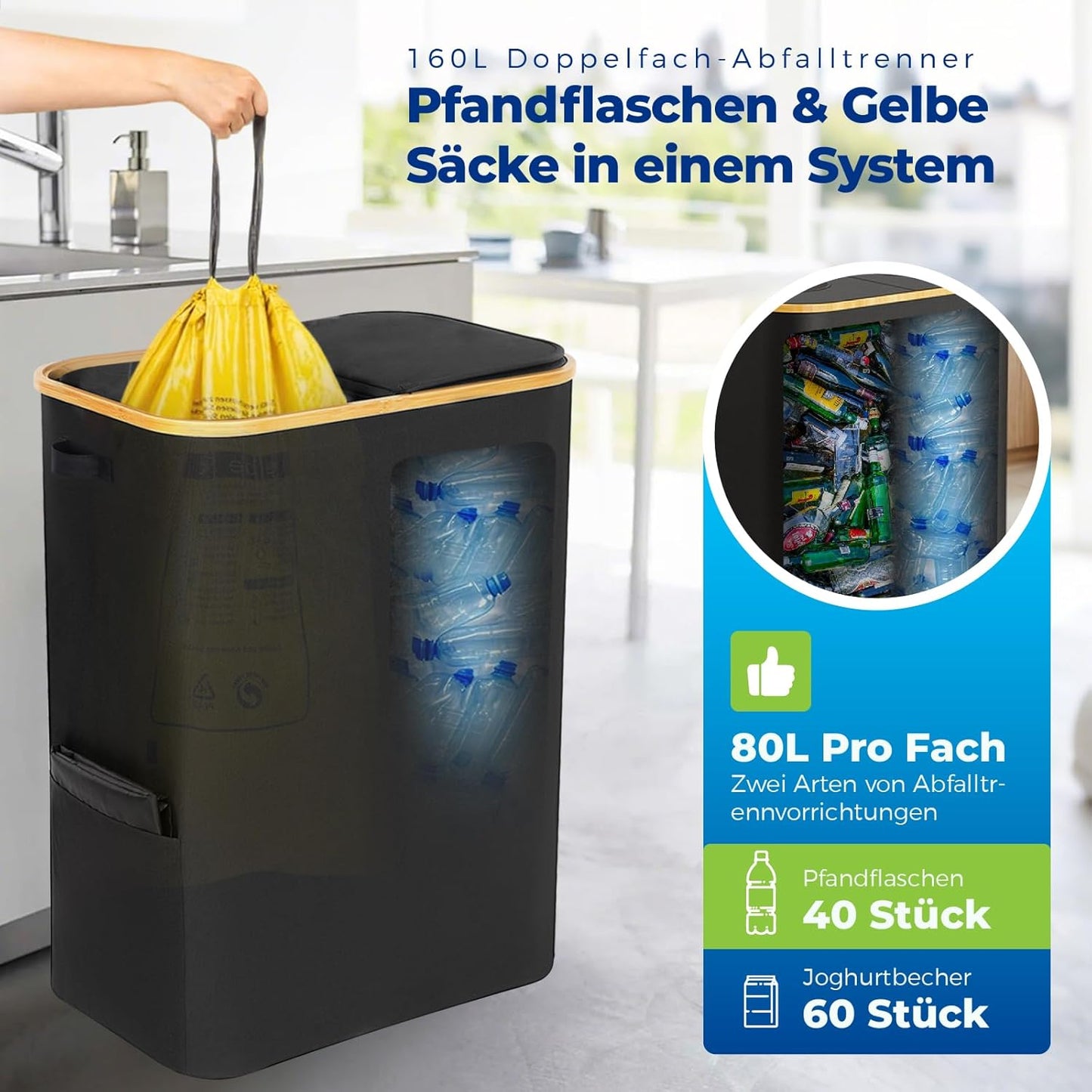 Gelber Sack und Pfandflaschen-Abfalleimer, Schwarz